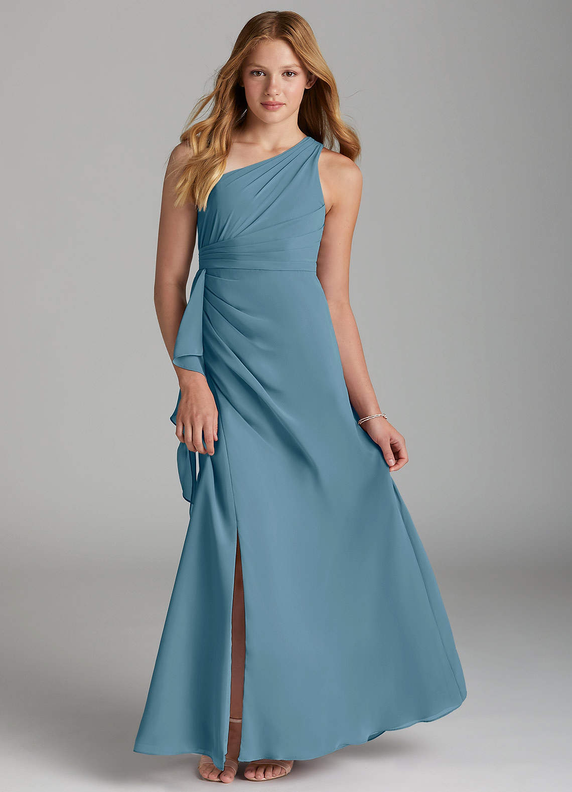 Azazie Maive Junior Bermuda A-Line Pleated Chiffon Dress image1