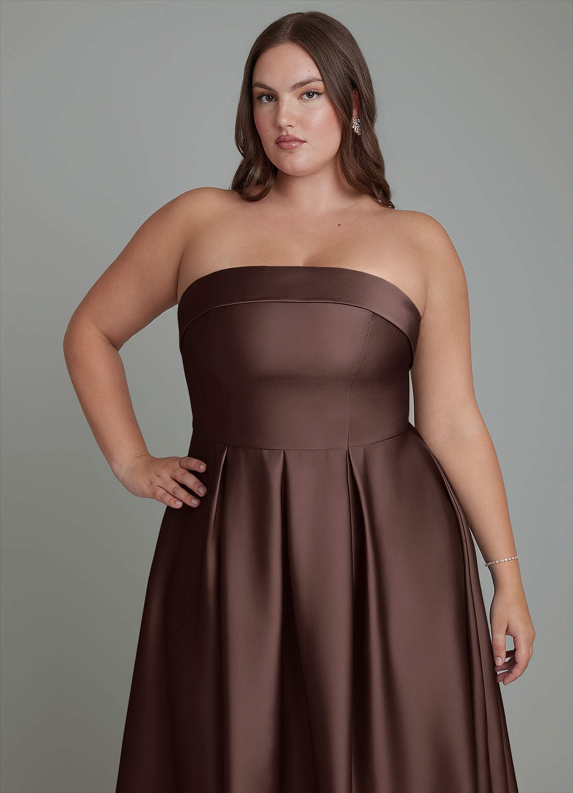 Azazie Lucienne Bridesmaid Dresses Ganache A-Line Strapless Stretch Satin Convertible Dress image12