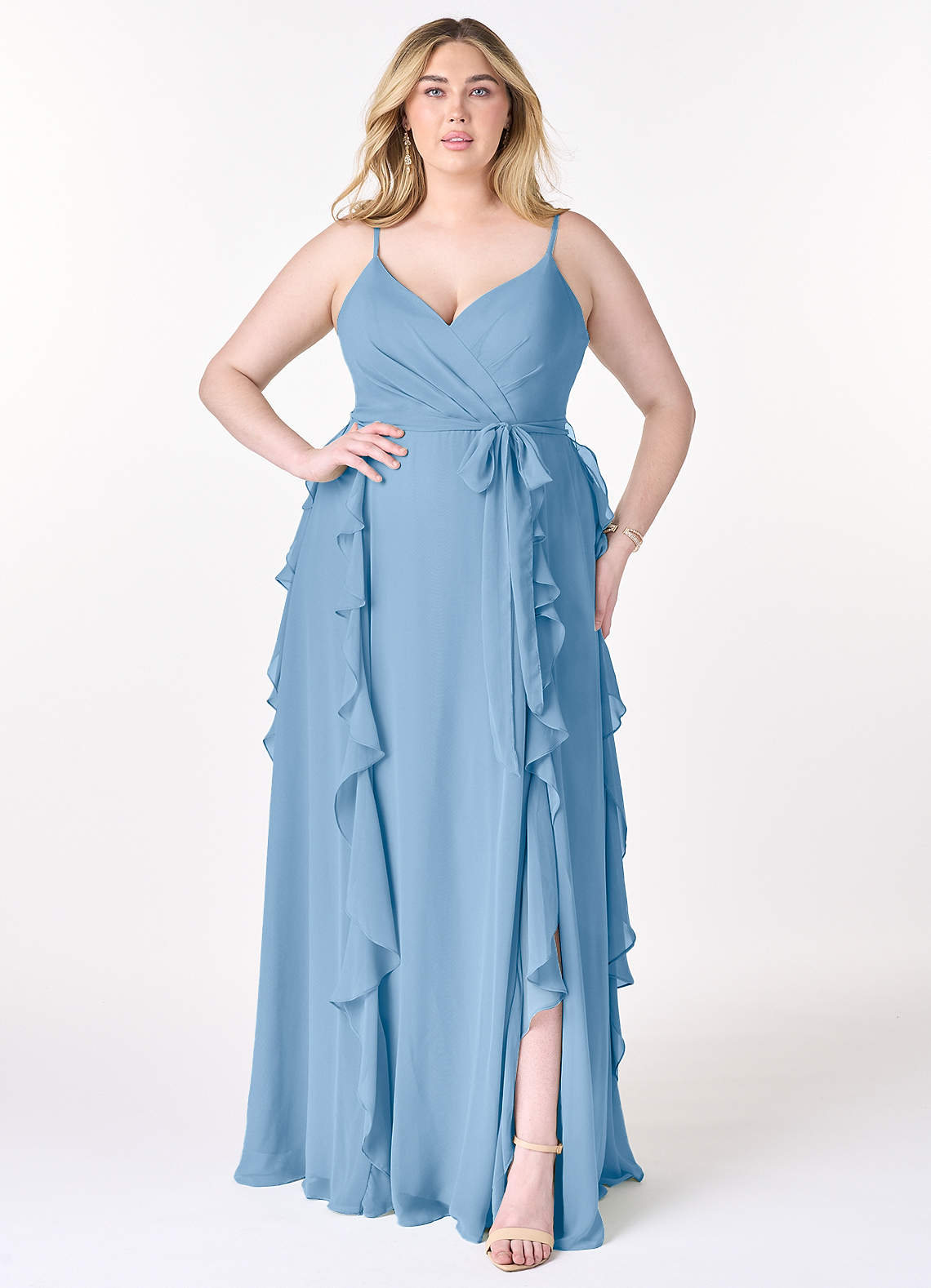Azazie Peyton Abiti da Damigella Abito A-Line in Chiffon Drappeggiato Azzurro Polvere image1