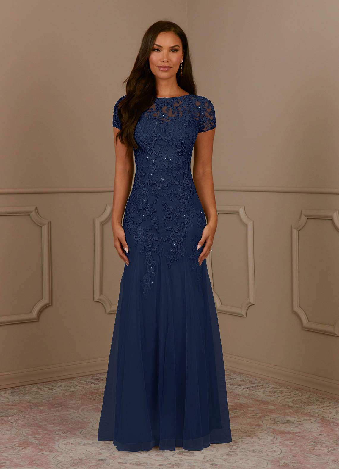 Azazie Laurie Mother of the Bride Dresses Dark Navy Mermaid Scoop Sequins Tulle Dress image1