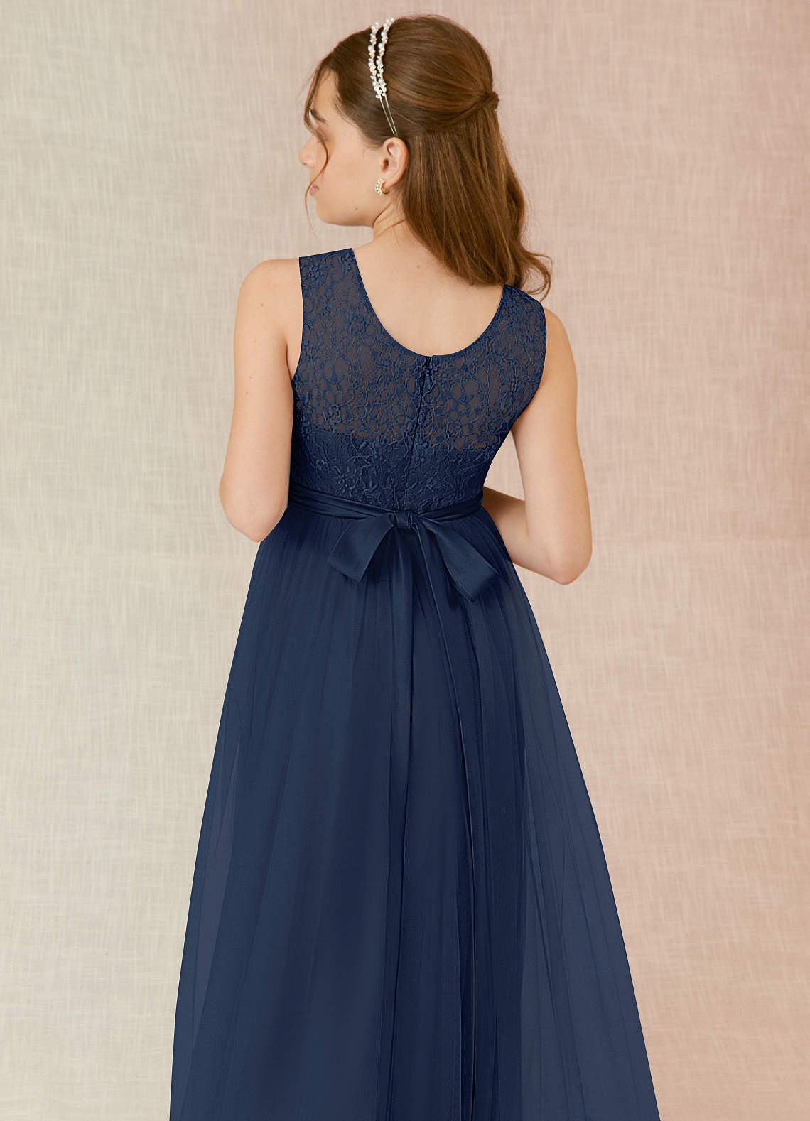 Azazie Georgette Junior A-Linie Spitze Tüll Kleid Dunkelmarine image6