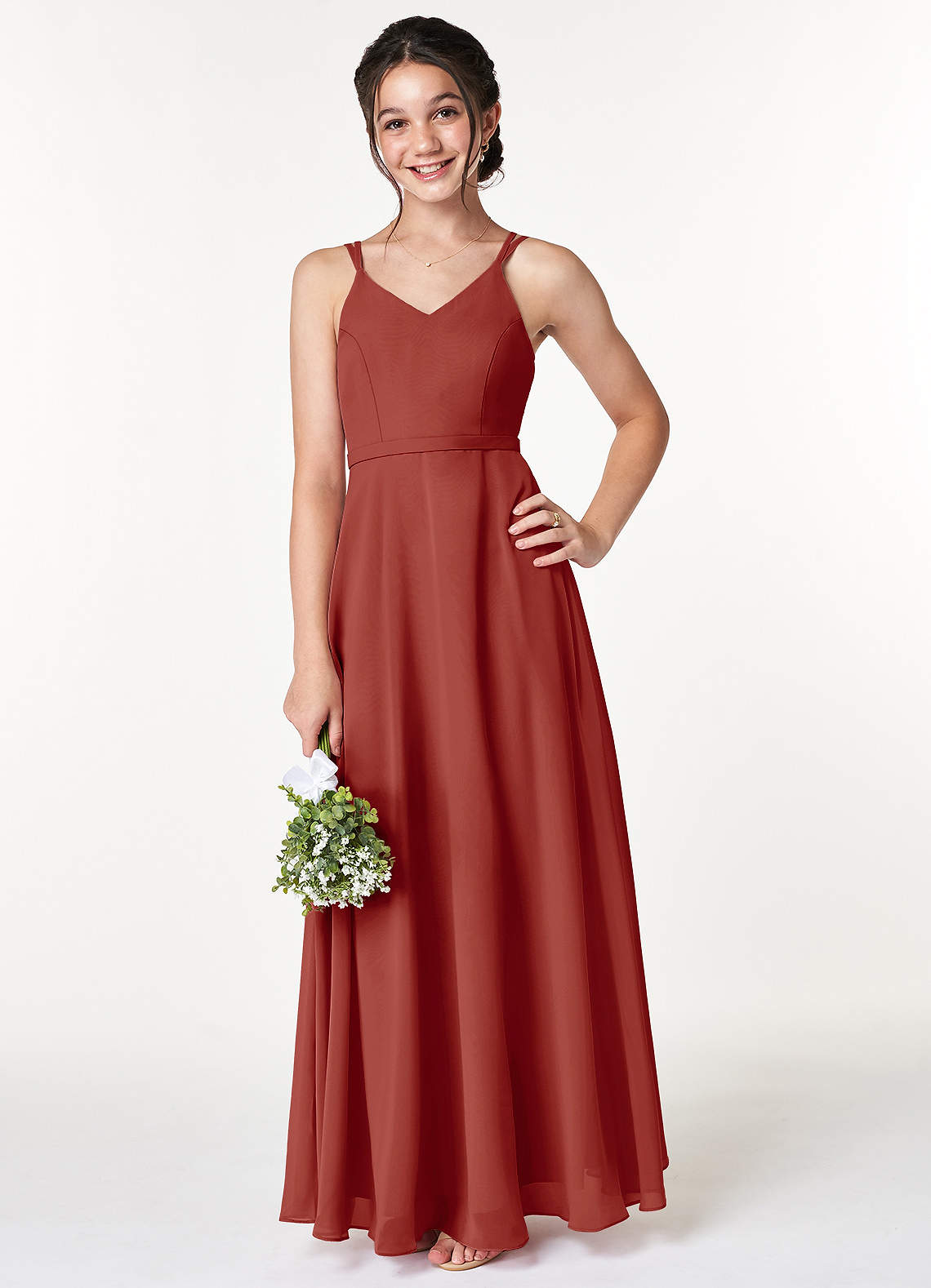 Azazie Janine Junior Terracotta A-Line Chiffon Dress image1