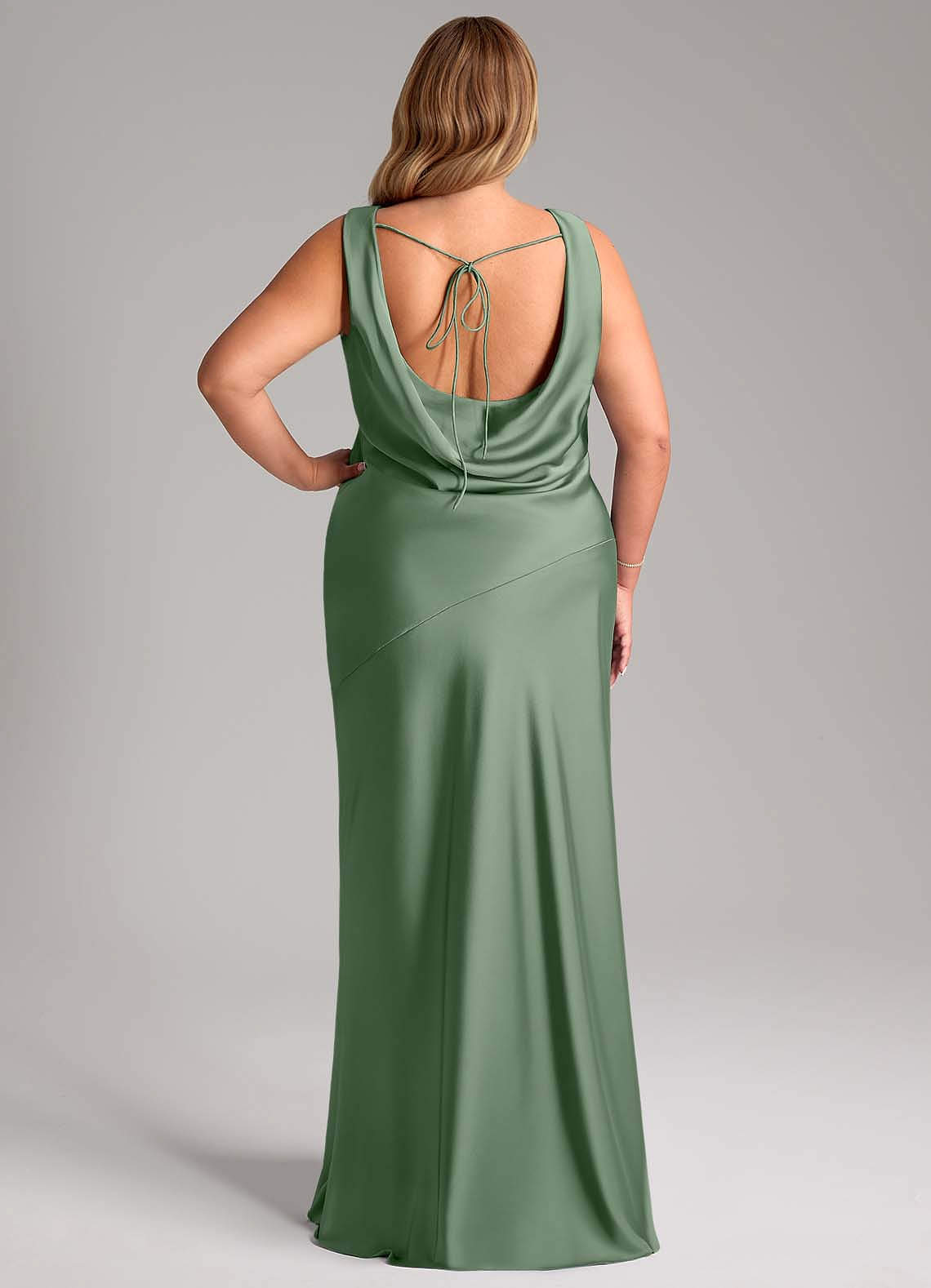 Azazie Rylina Bridesmaid Dresses Matcha Mermaid Stretch Satin Dress image7