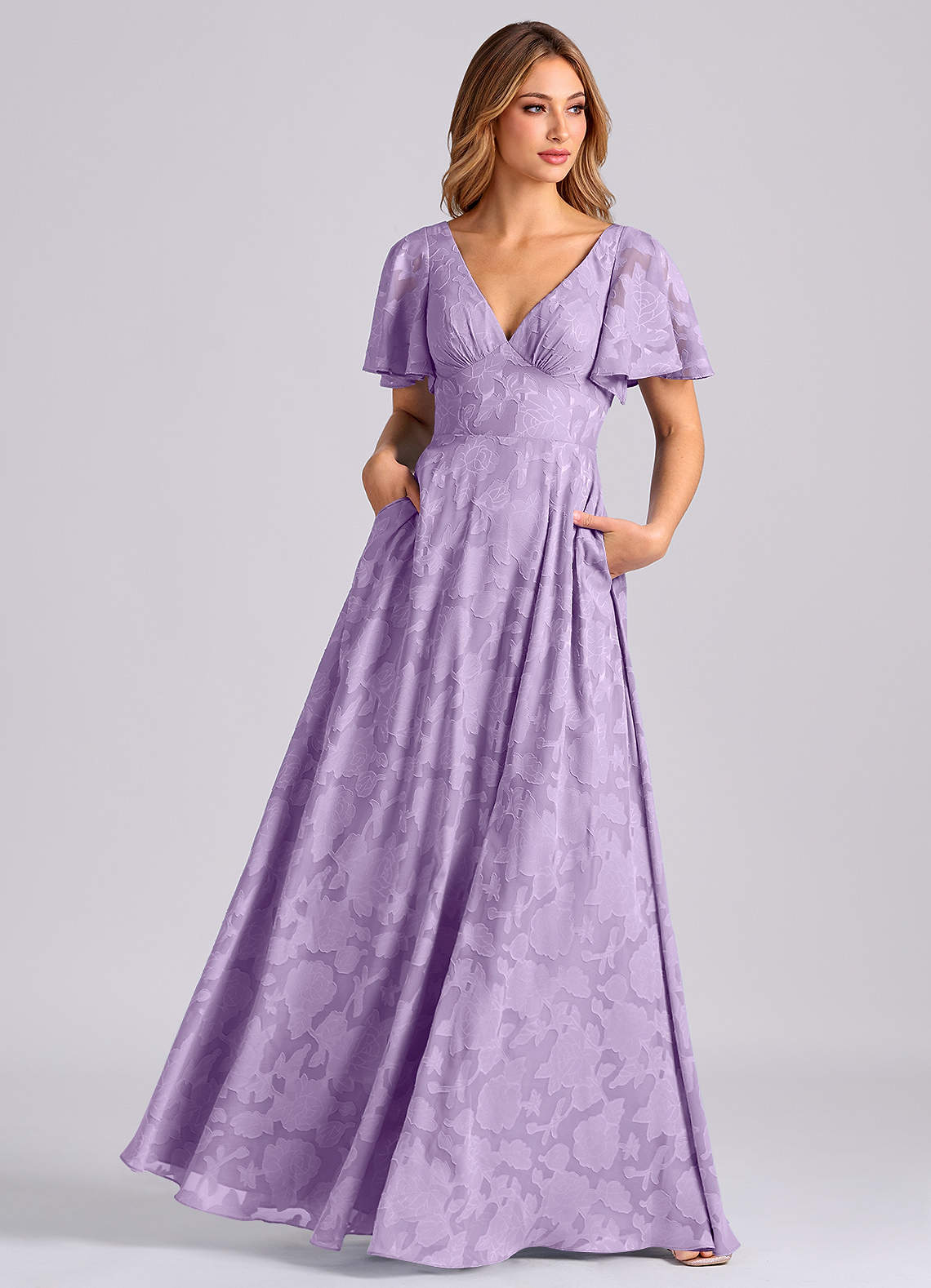 purple bridesmaid dresses with pockets V-neck Sleeveless Chiffon Bridesmaid Dresses with Pockets