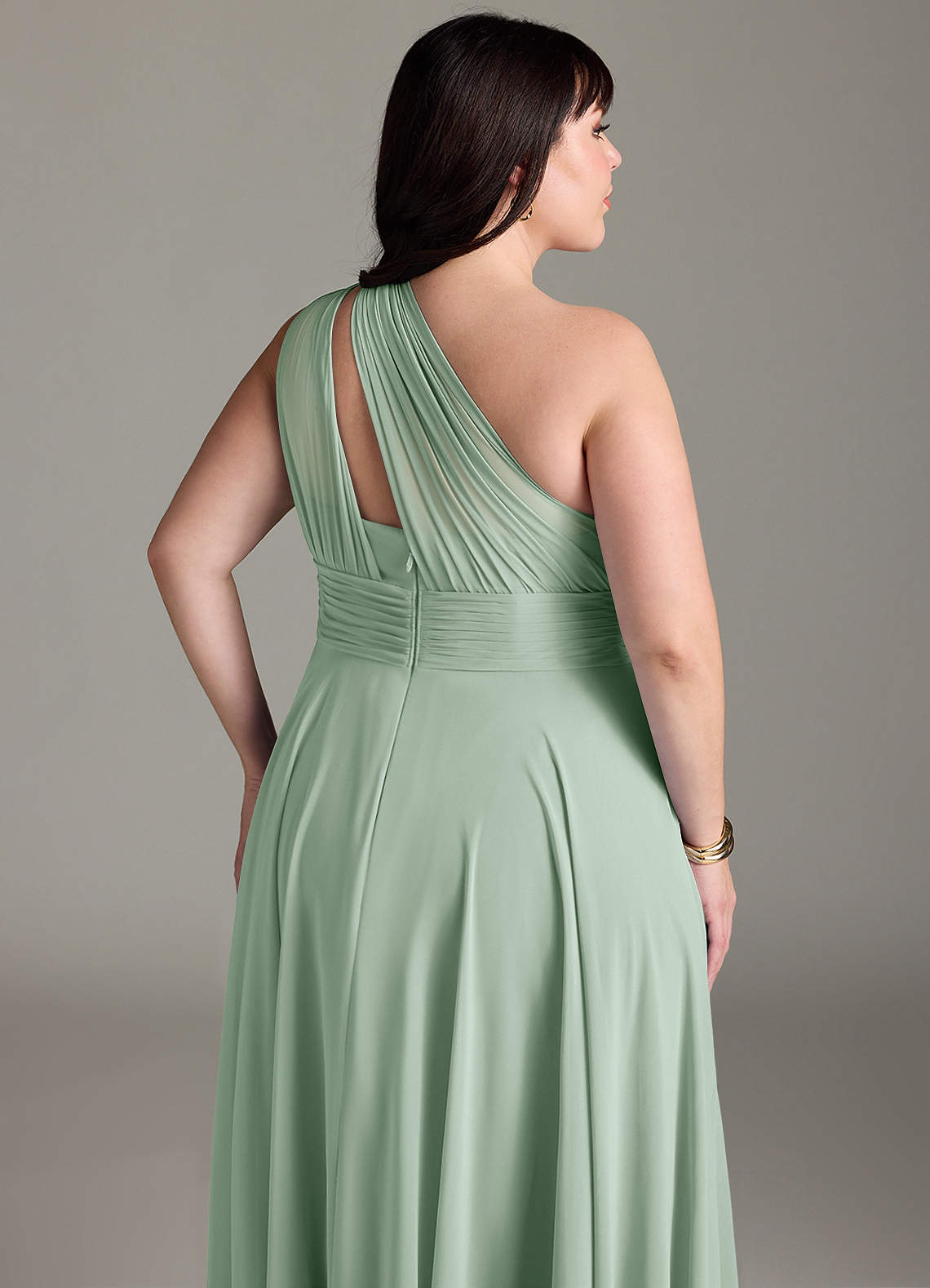 Azazie Charlize Bridesmaid Dresses Agave A-Line One Shoulder Chiffon Dress image12