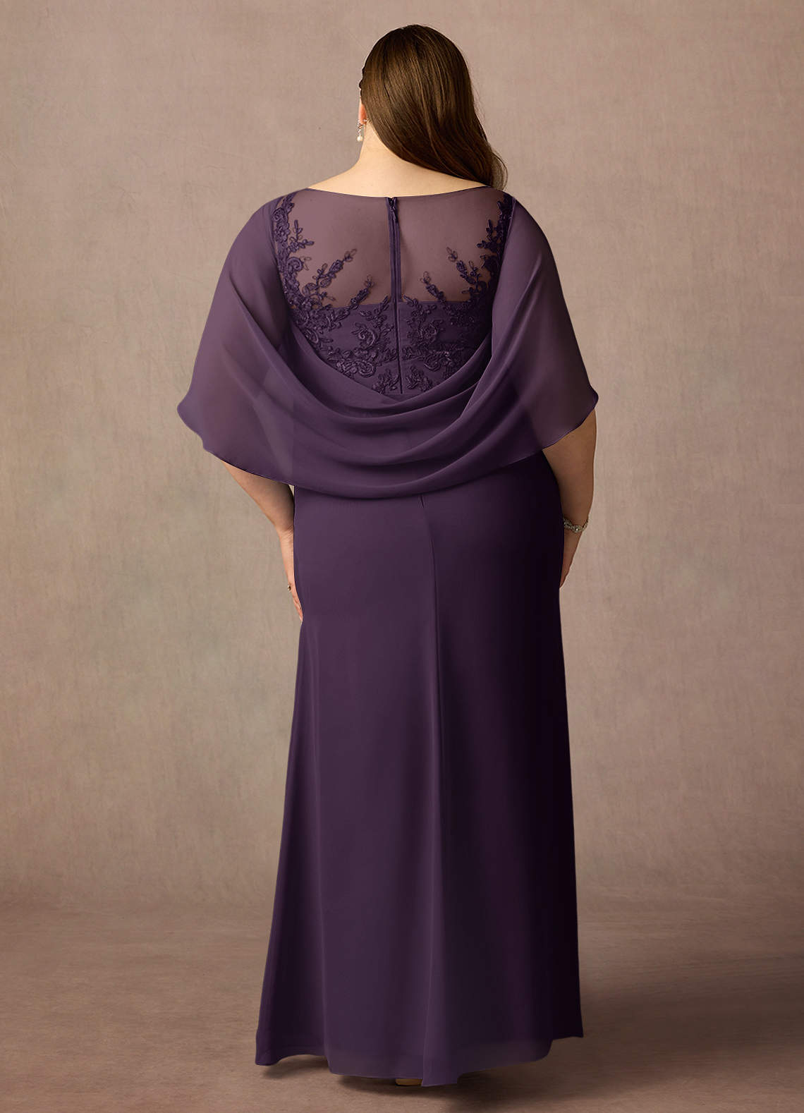 Azazie Hera Mother of the Bride Dresses Plum A-Line Lace Capelet Chiffon Dress image6