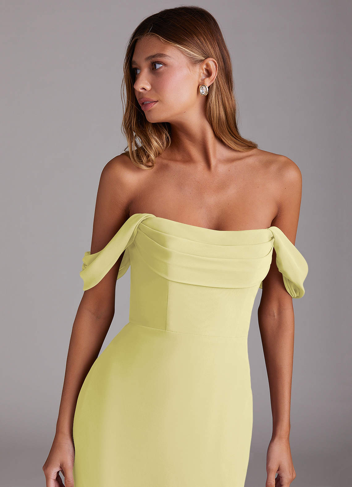 Azazie Saige Bridesmaid Dresses Lemon Sorbet A-Line Off the Shoulder Chiffon Convertible Dress image4