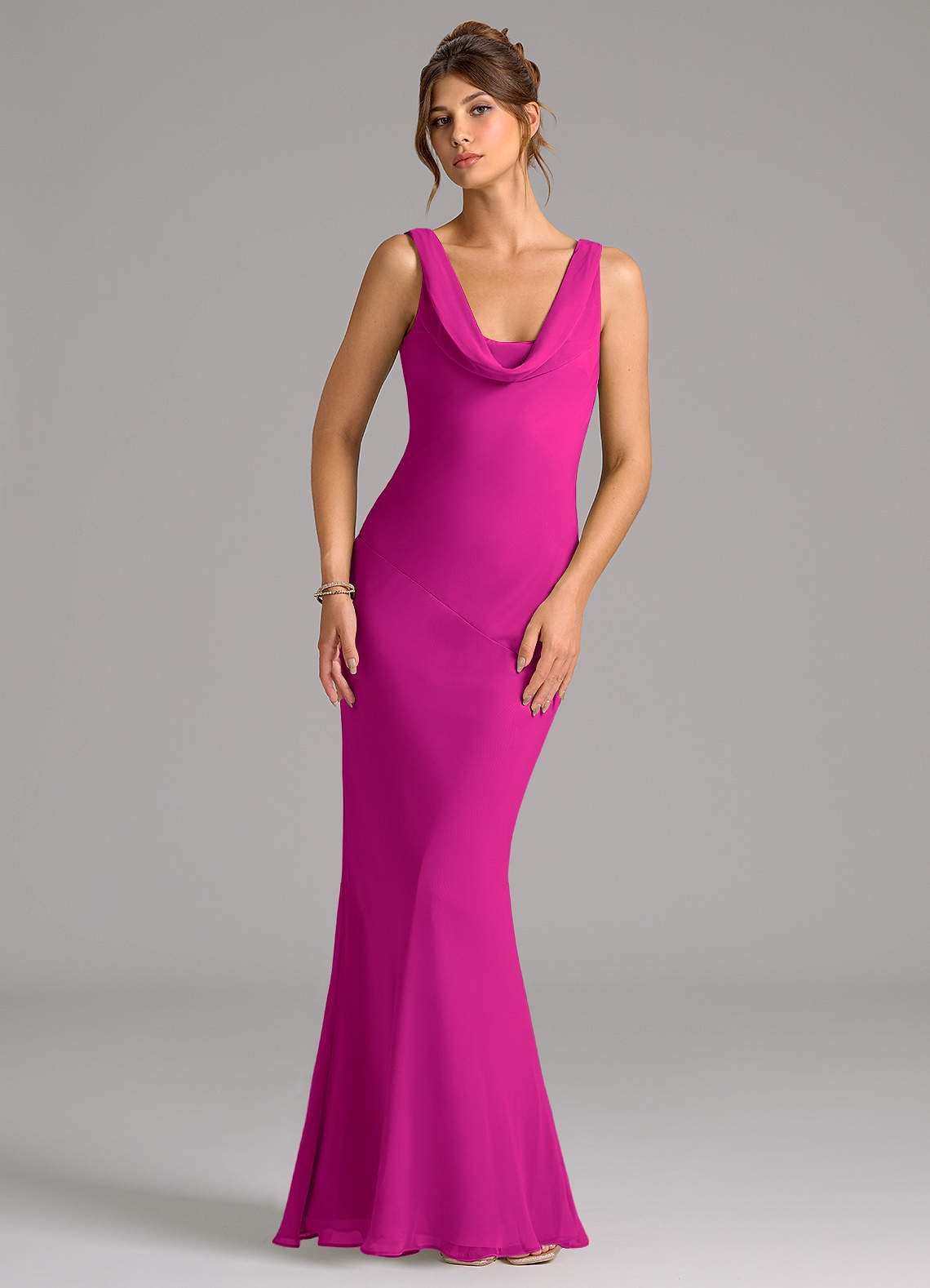 Azazie Rylina Brautjungfernkleider Meerjungfrau-Linie Plissee Chiffon Kleid Fuchsia image1