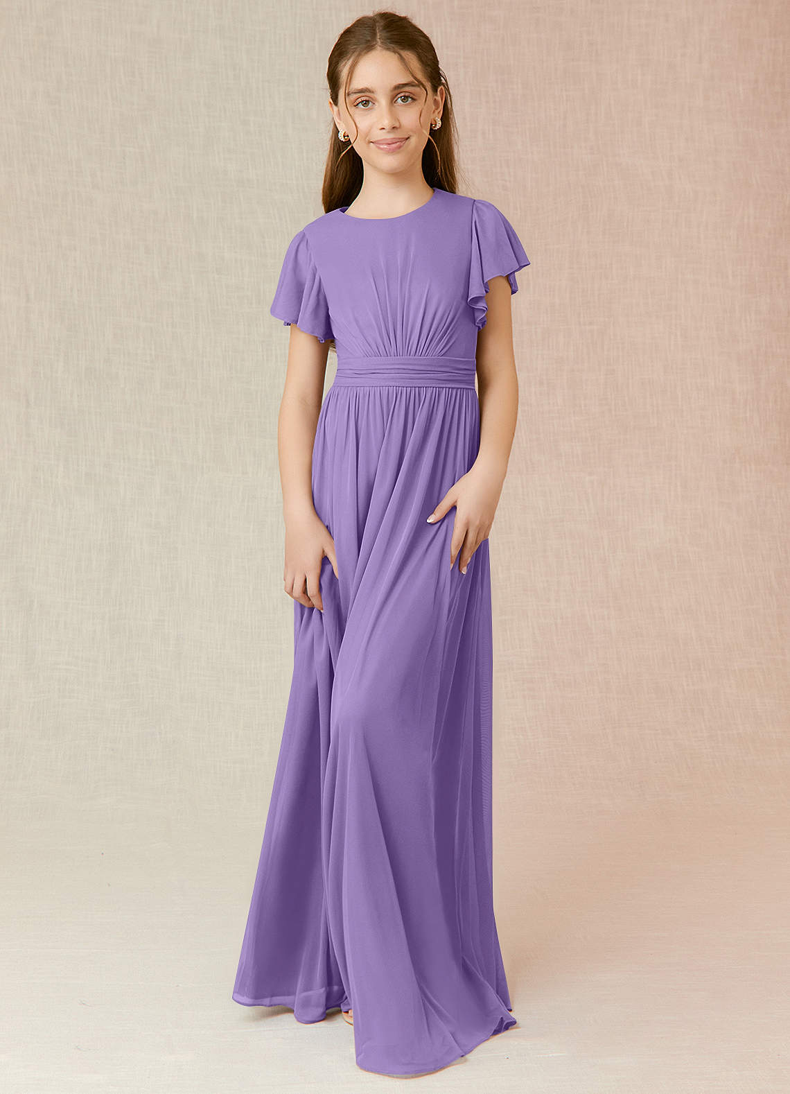 Azazie Mosley Junior Tahiti A-Line Ruched Mesh Dress image1