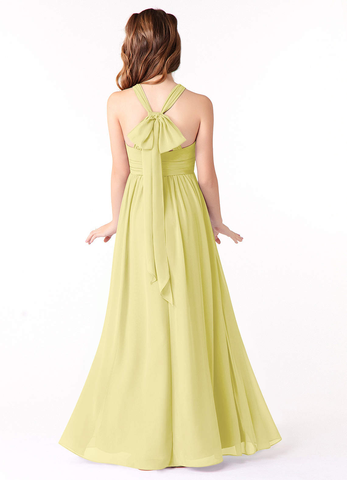 Azazie Jaylah Junior Abito A-Line in Chiffon Increspato Sorbetto Al Limone image1
