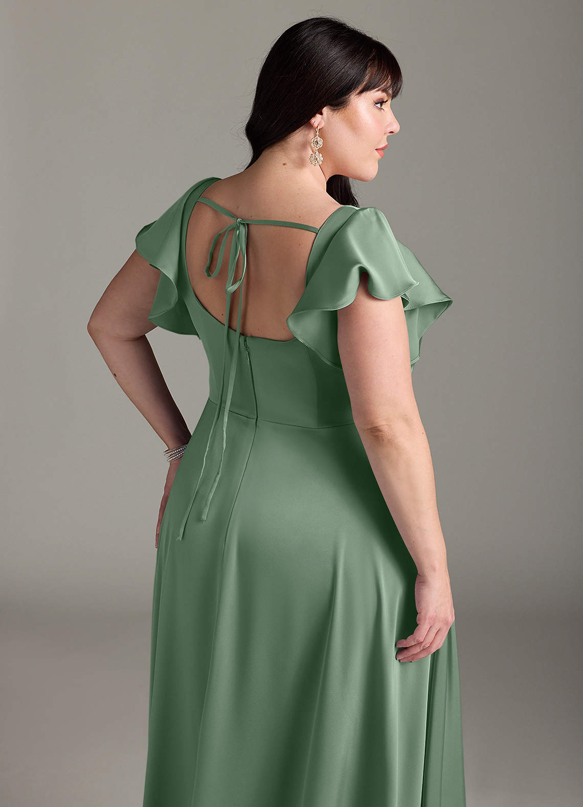 Azazie Bondi Bridesmaid Dresses Matcha A-Line Bow Stretch Satin Dress image11