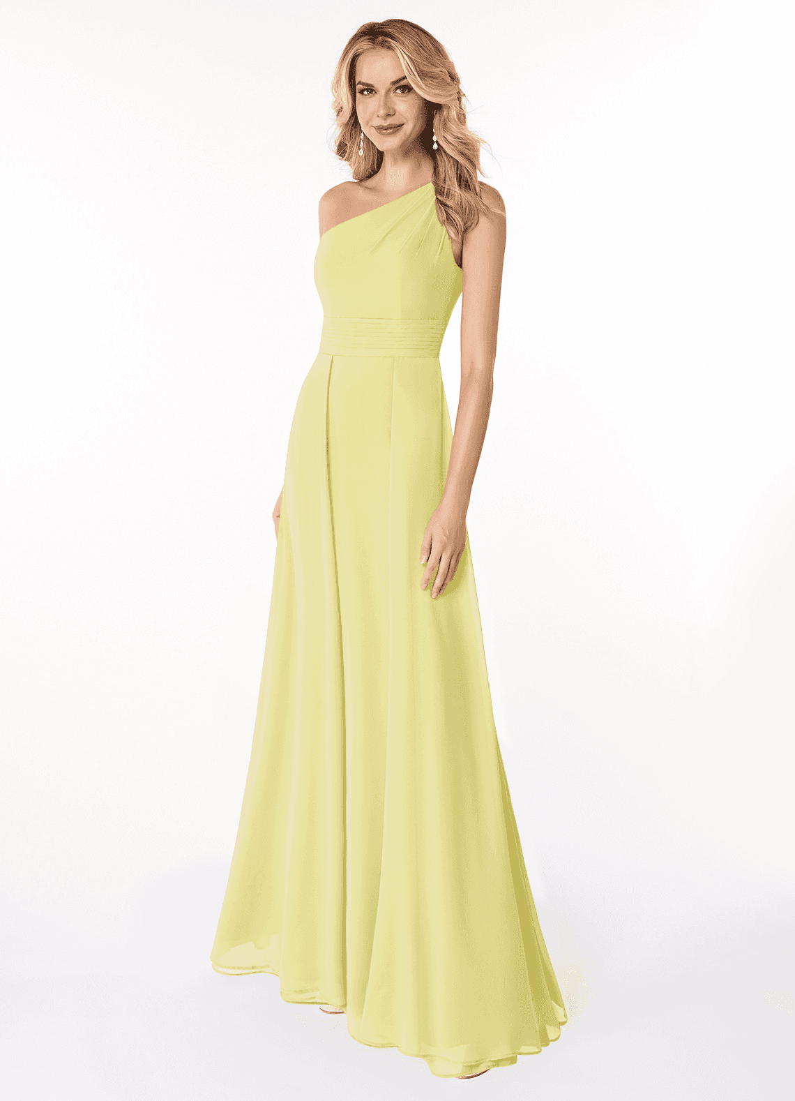 Azazie Dallas Bridesmaid Dresses Lemon Sorbet A-Line One Shoulder Chiffon Dress image1