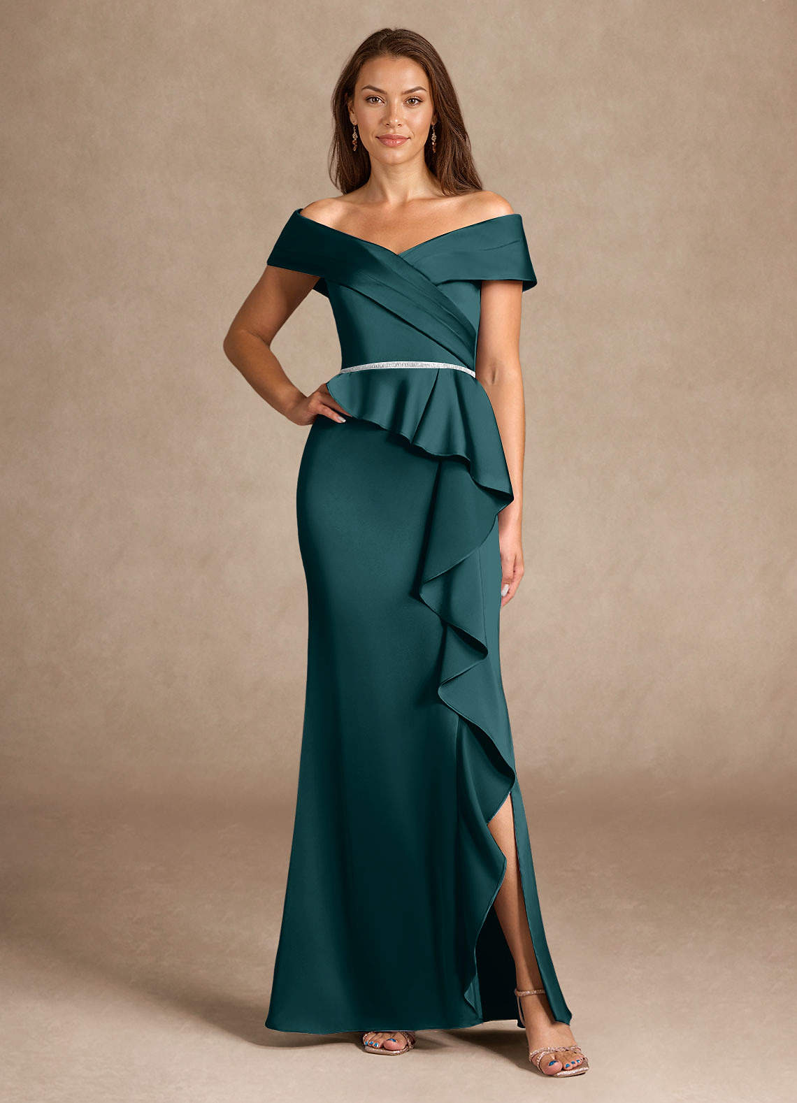 Azazie Dareia vestidos de madre de la novia Vestido de Pino de Satén Elástico de Sirena con Vestidos sin tirantes image1