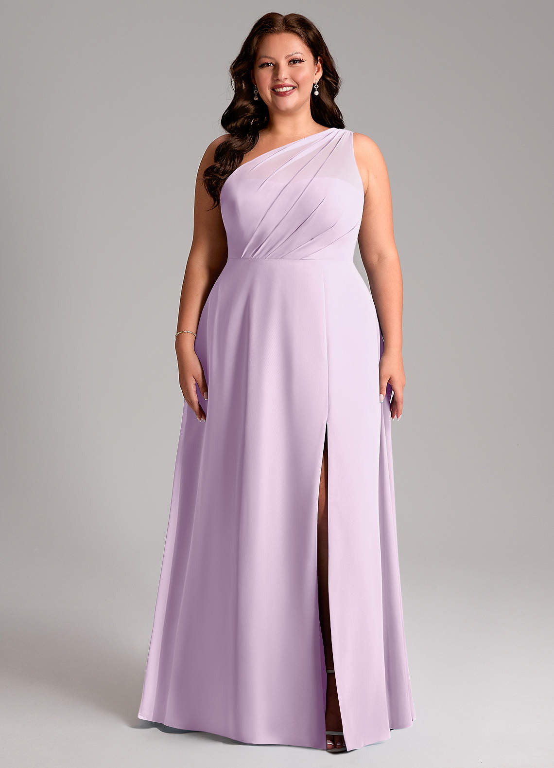 Azazie Phaedra Jurken voor bruidsmeisjes Jurk van Chiffon met A-Lijn One-Shoulder Frosted Lila image1