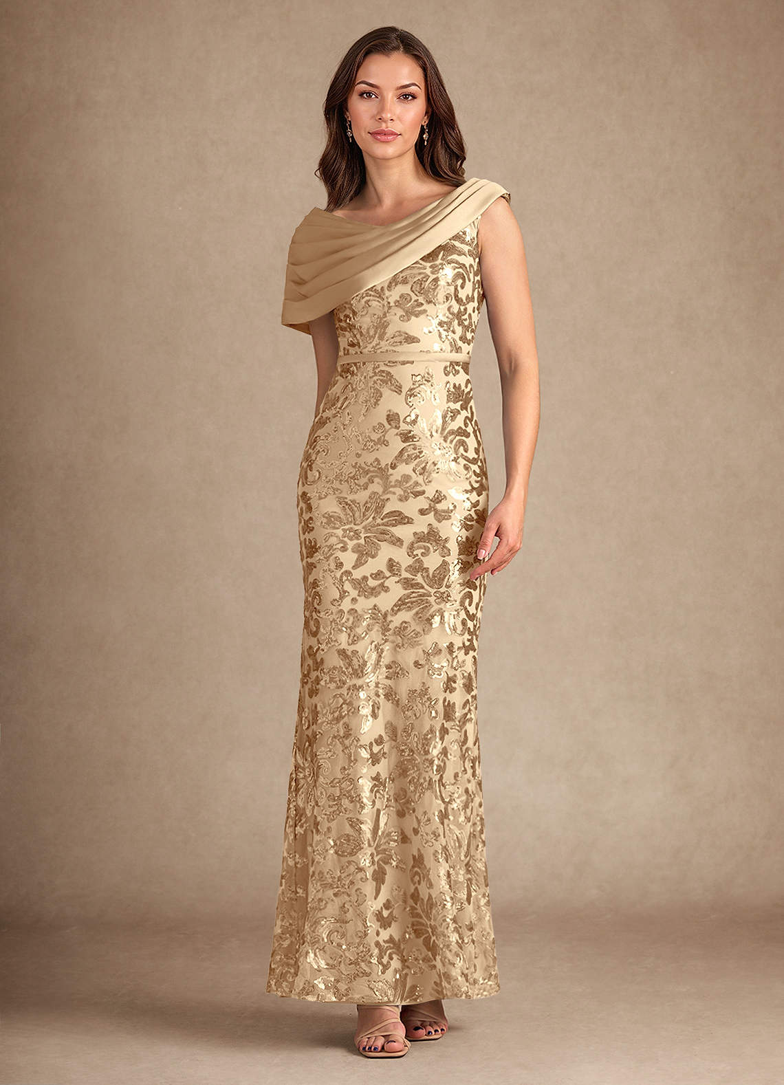 Azazie Marion Mother of the Bride Dresses Champagne Mermaid Sequins Dress image3