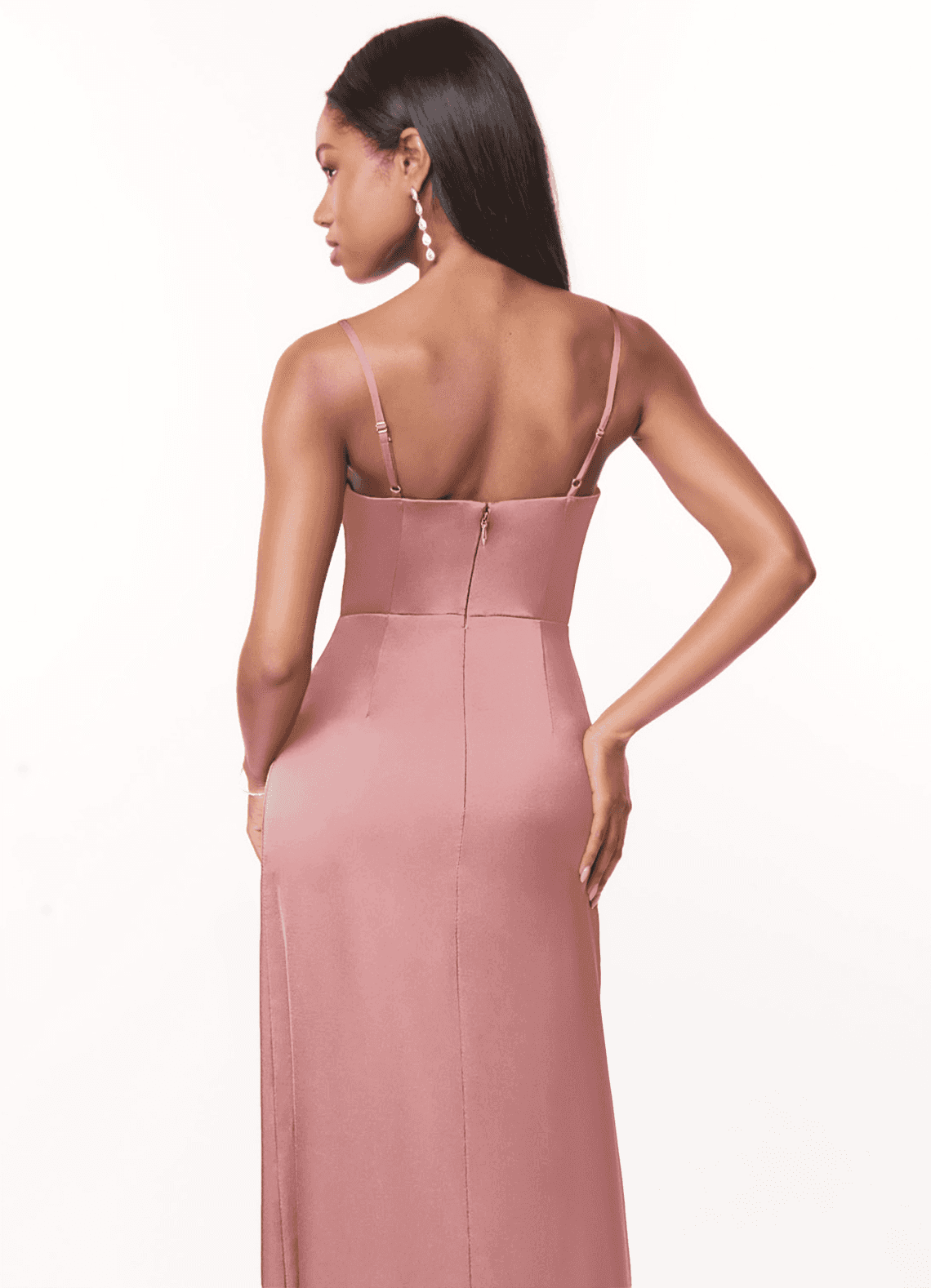 Azazie Maci Brautjungfernkleider A-Linie V-Hals Gefaltet Stretch-Satin Kleid Altrosa image3