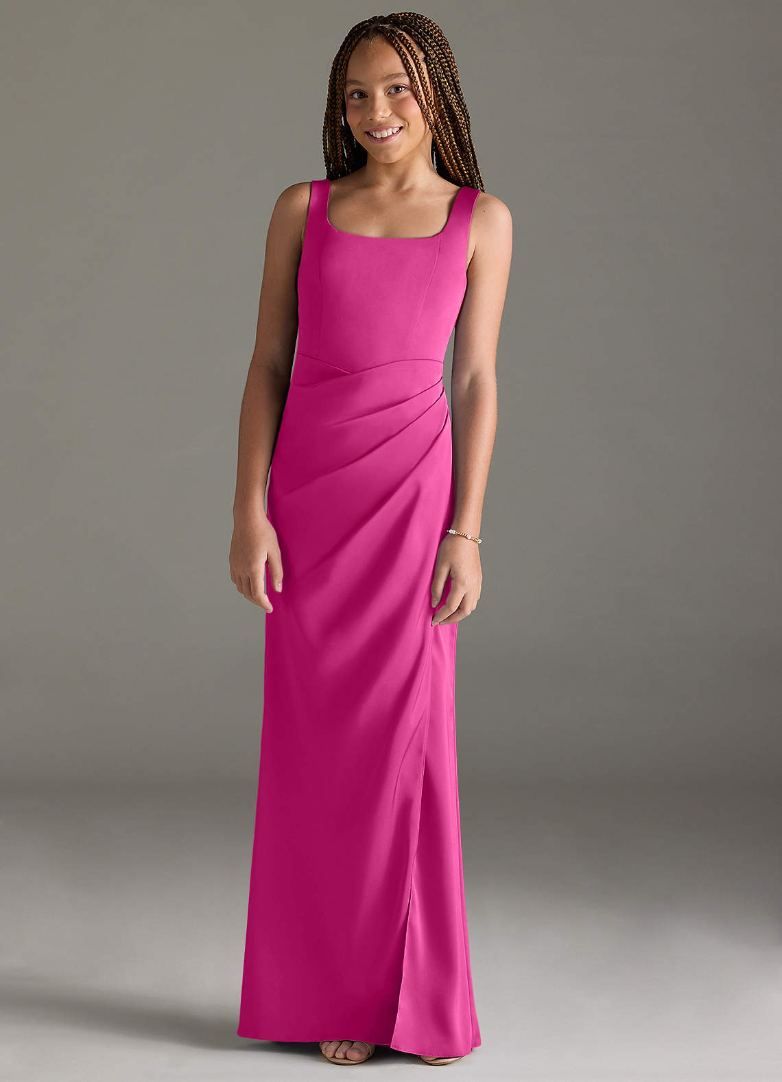 Azazie Mero Junior Fuchsia Mermaid Pleated Stretch Satin Dress image1