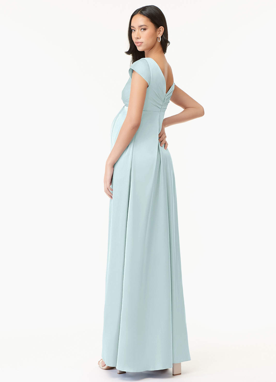Azazie Allessia vestidos de dama de honor de maternidad Vestido de Corte en A Plisado Hasta el suelo Satén Elástico image3