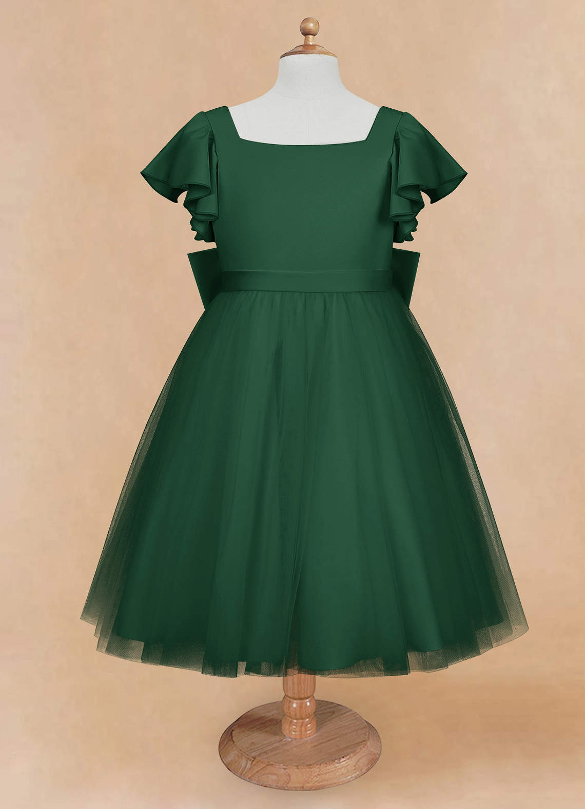 Azazie Kaeya Flower Girl Dresses Dark Green A-Line Bow Tulle Dress image4