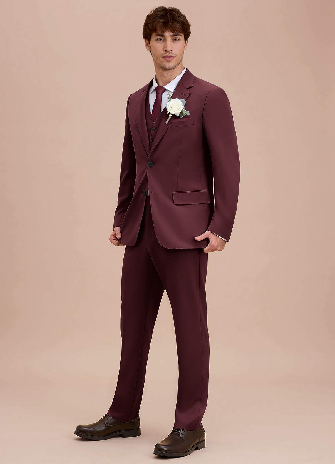 front Ethan Cabernet Refined Weave Performance Suit Jacket