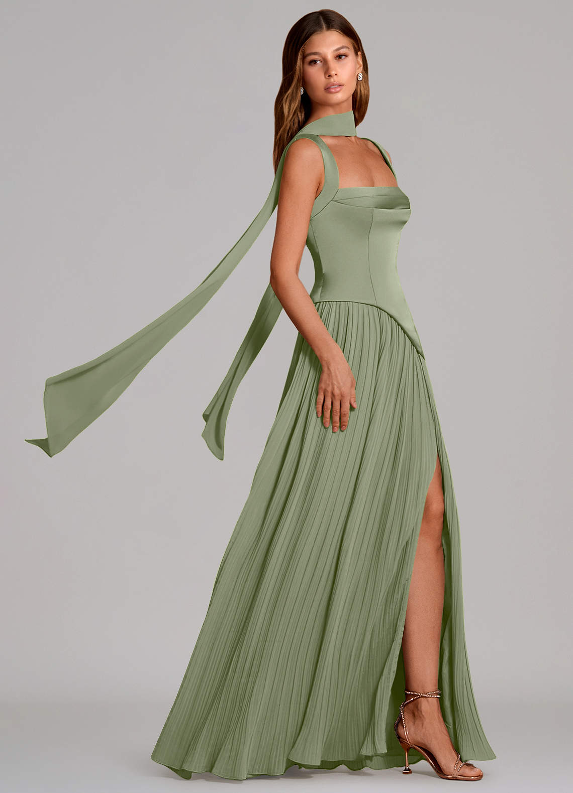 Azazie Stephanie Pistachio Stretch Satin Bridesmaid Dresses