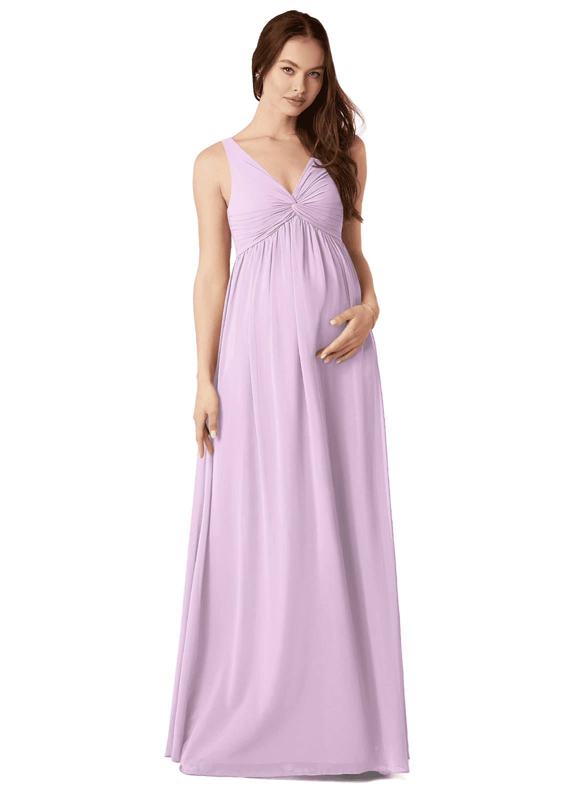 Azazie Yetta Maternity Bridesmaid Dresses A-Line V-Neck Gathered Chiffon Floor-Length Dress image1