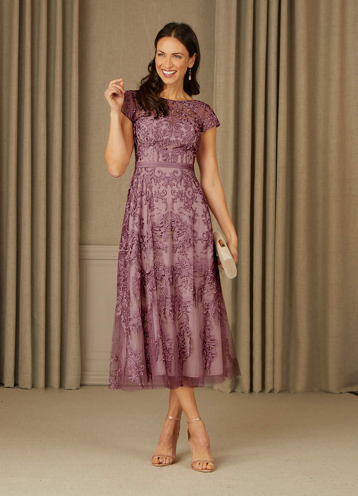 Azazie Sanna Moeder van de bruid jurken A-Lijn Jurk van Tule Scoop kant Vintage Mauve Champagne image1