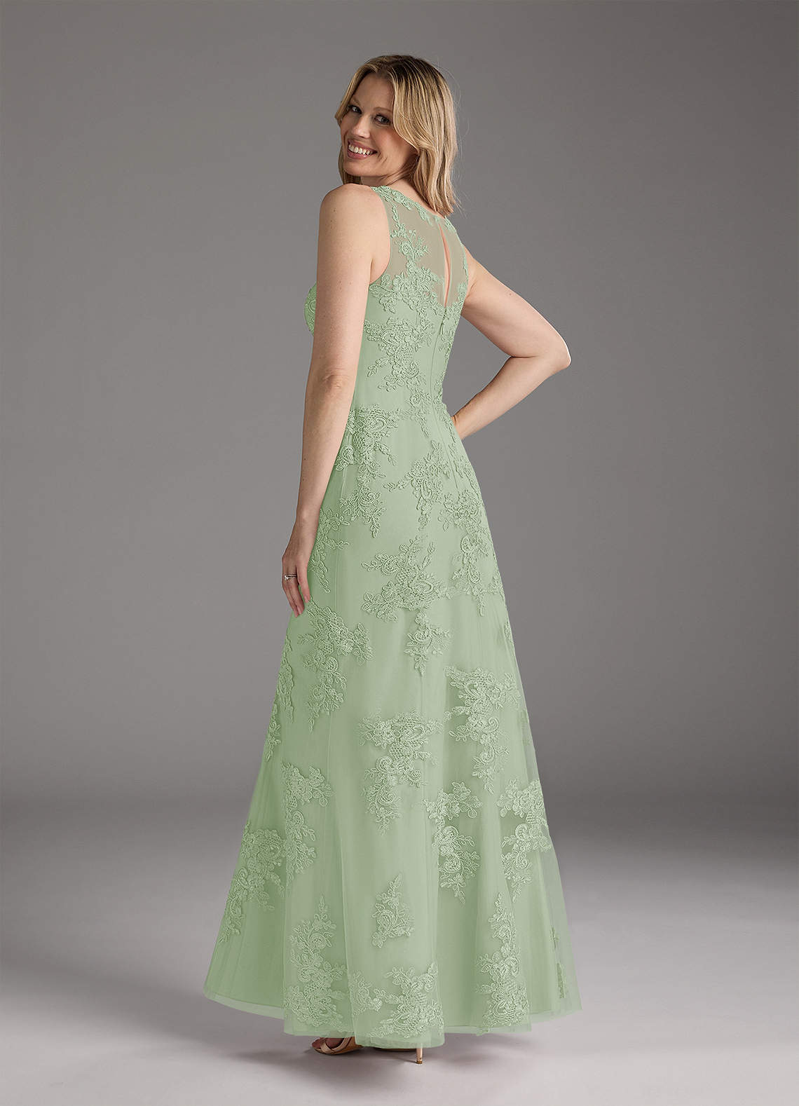 Azazie Whilhelmina Dusty Sage Mermaid Lace Chiffon Dress Ready to Ship