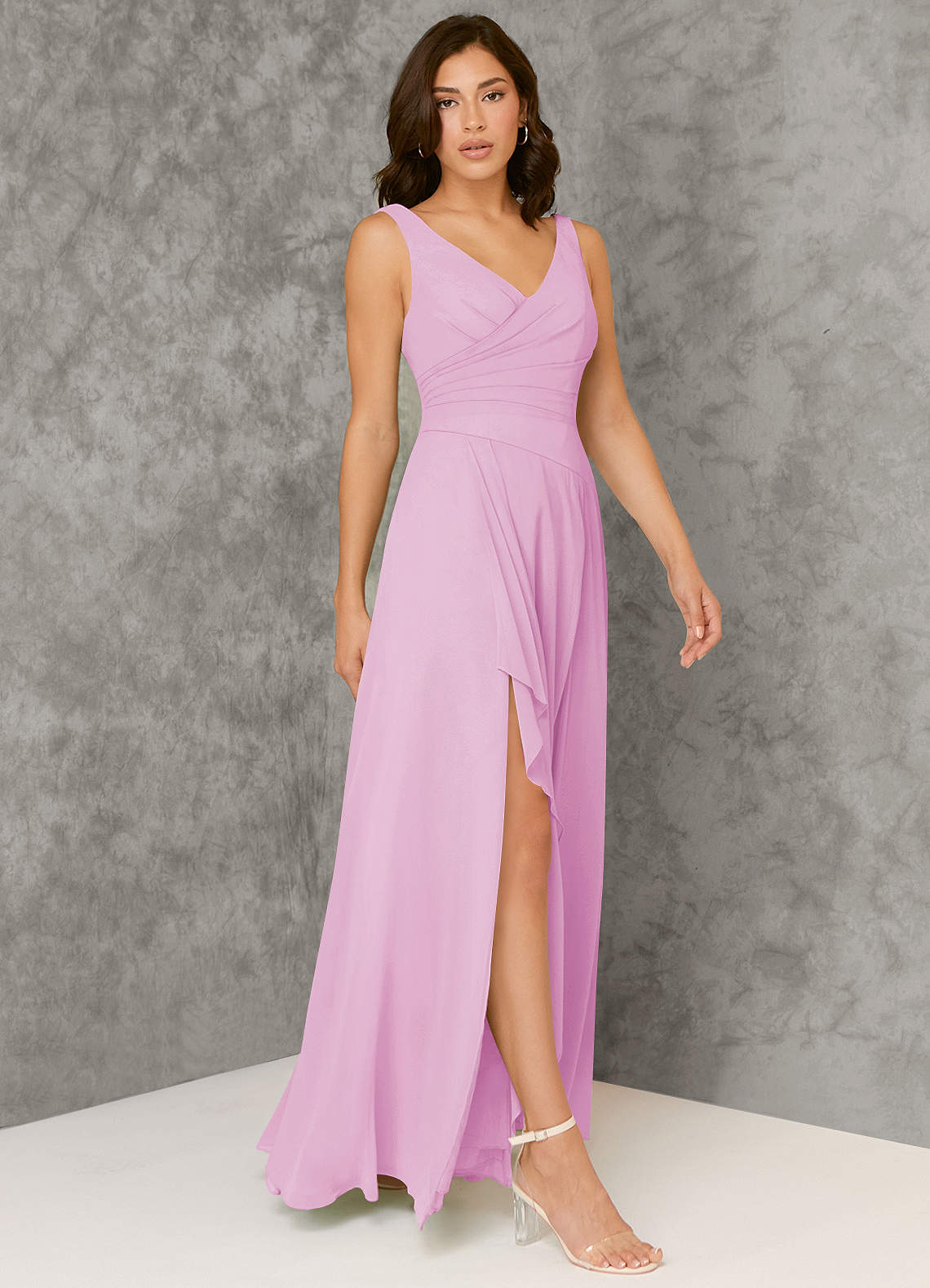 Azazie Kori Bridesmaid Dresses Candy Pink A-Line Pleated Chiffon Dress image1