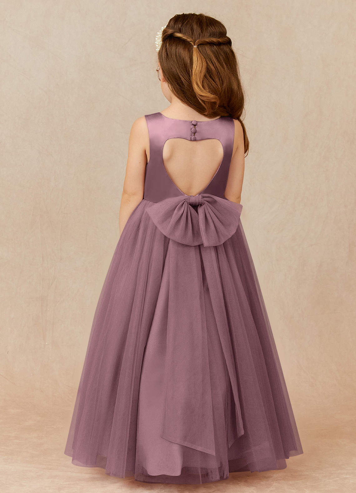 Azazie Muni Abiti da Ragazza di Fiori Abito A-Line in Tulle Fiocco Vintage Malva image1