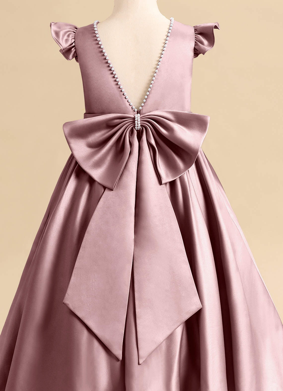 Azazie Dumpling Flower Girl Dresses Dusty Rose A-Line Bow Matte Satin Dress image4