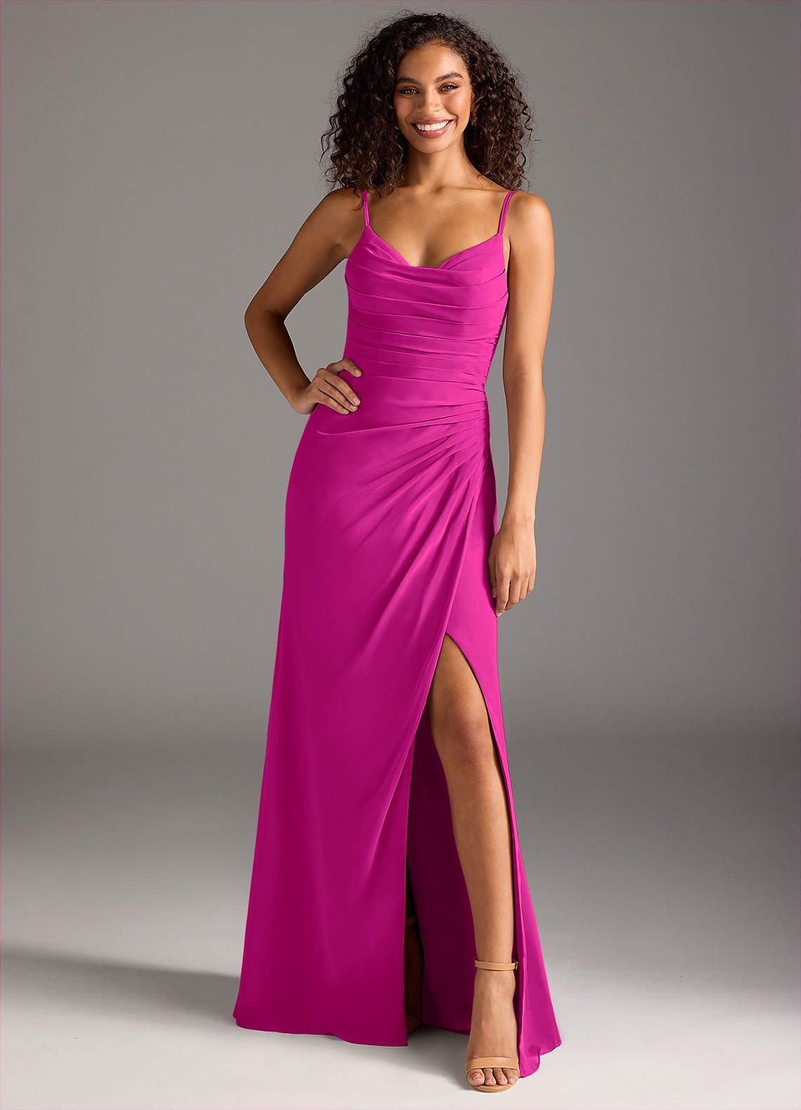 Azazie Deandra Bridesmaid Dresses Fuchsia Mermaid Pleated Chiffon Dress image1