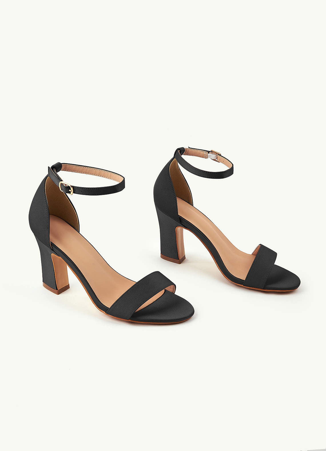 front Matching Color Stretch Satin One Strap Buckle Chunky Heel Sandals