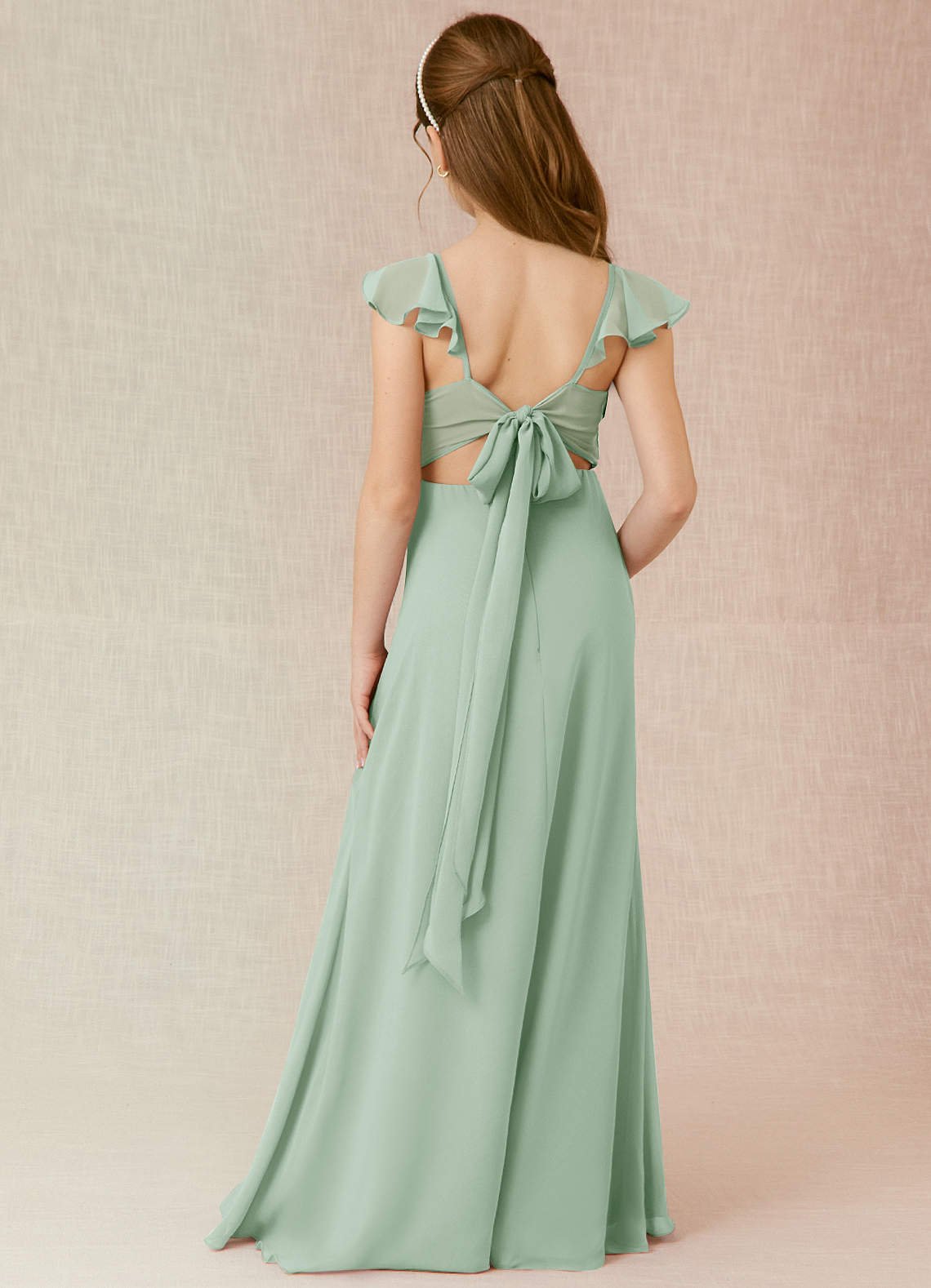 Azazie Everett Junior Agave A-Line Chiffon Dress image1