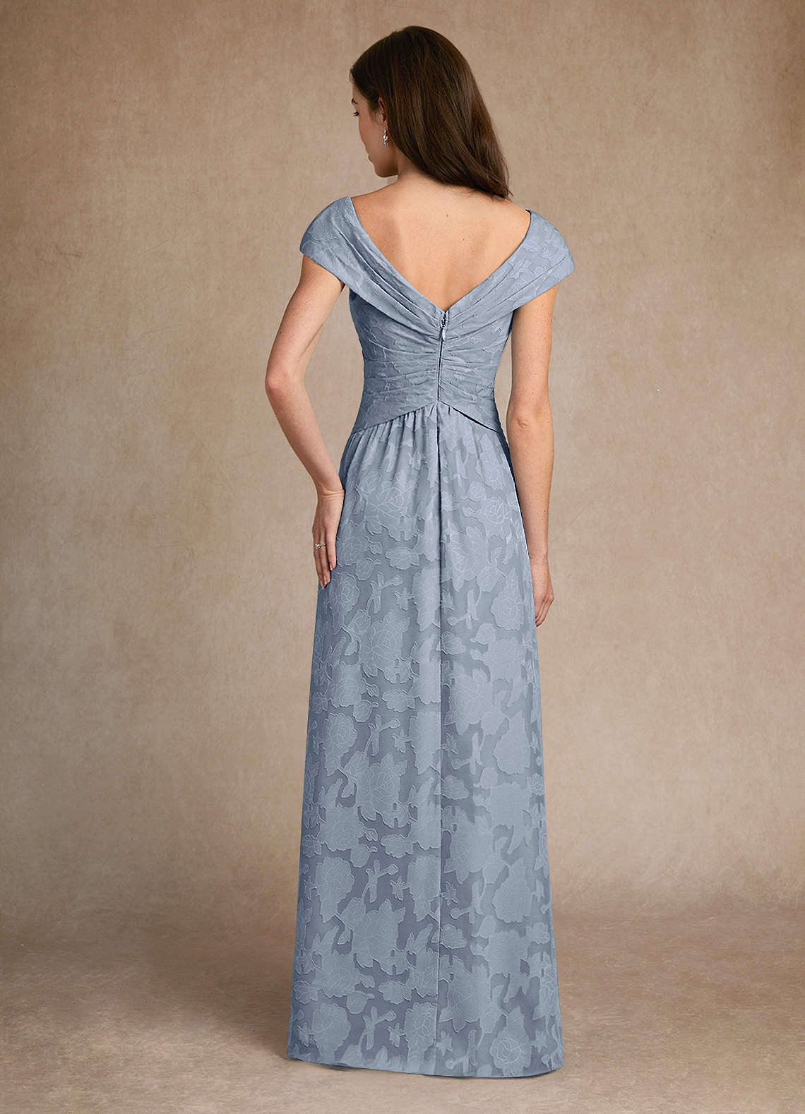 Azazie Myrtle Mother of the Bride Dresses Dusty Blue A-Line Pleated Floral Burnout Dress image2