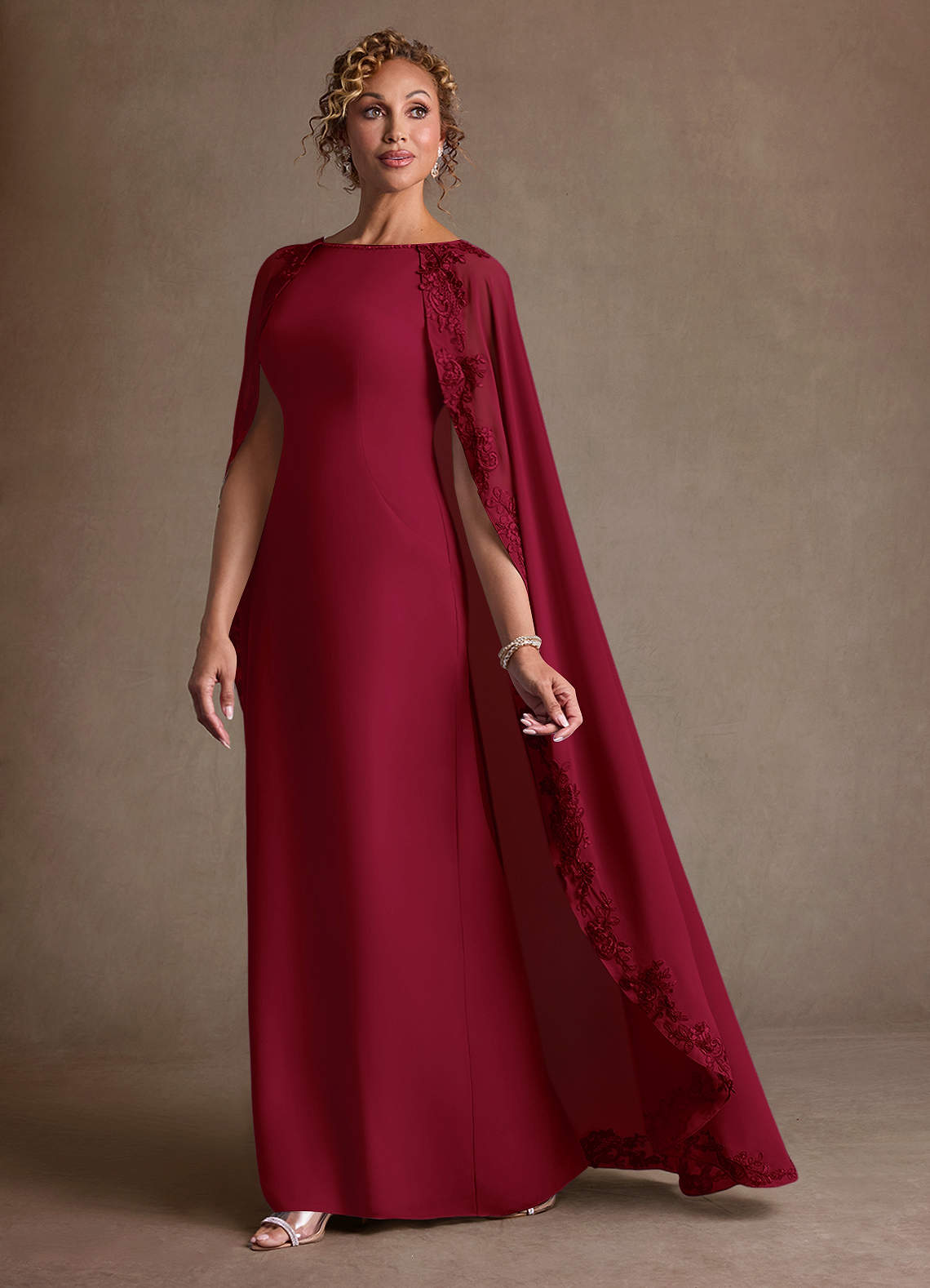 Azazie Artemisia Vestidos para mãe da noiva Vestido Borgonha de Chiffon de Bainha com Renda image3