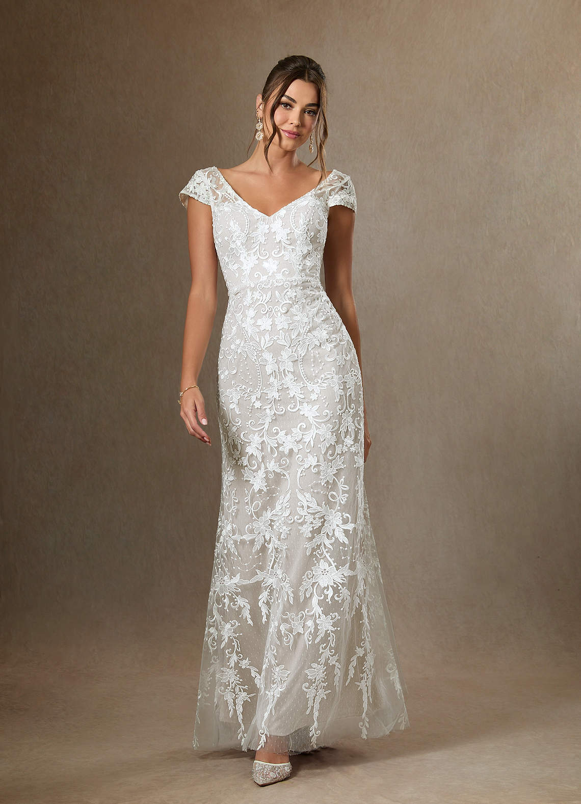 Azazie Devonna Wedding Dresses Diamond White Sheath V-Neck Sequins Lace Dress image1