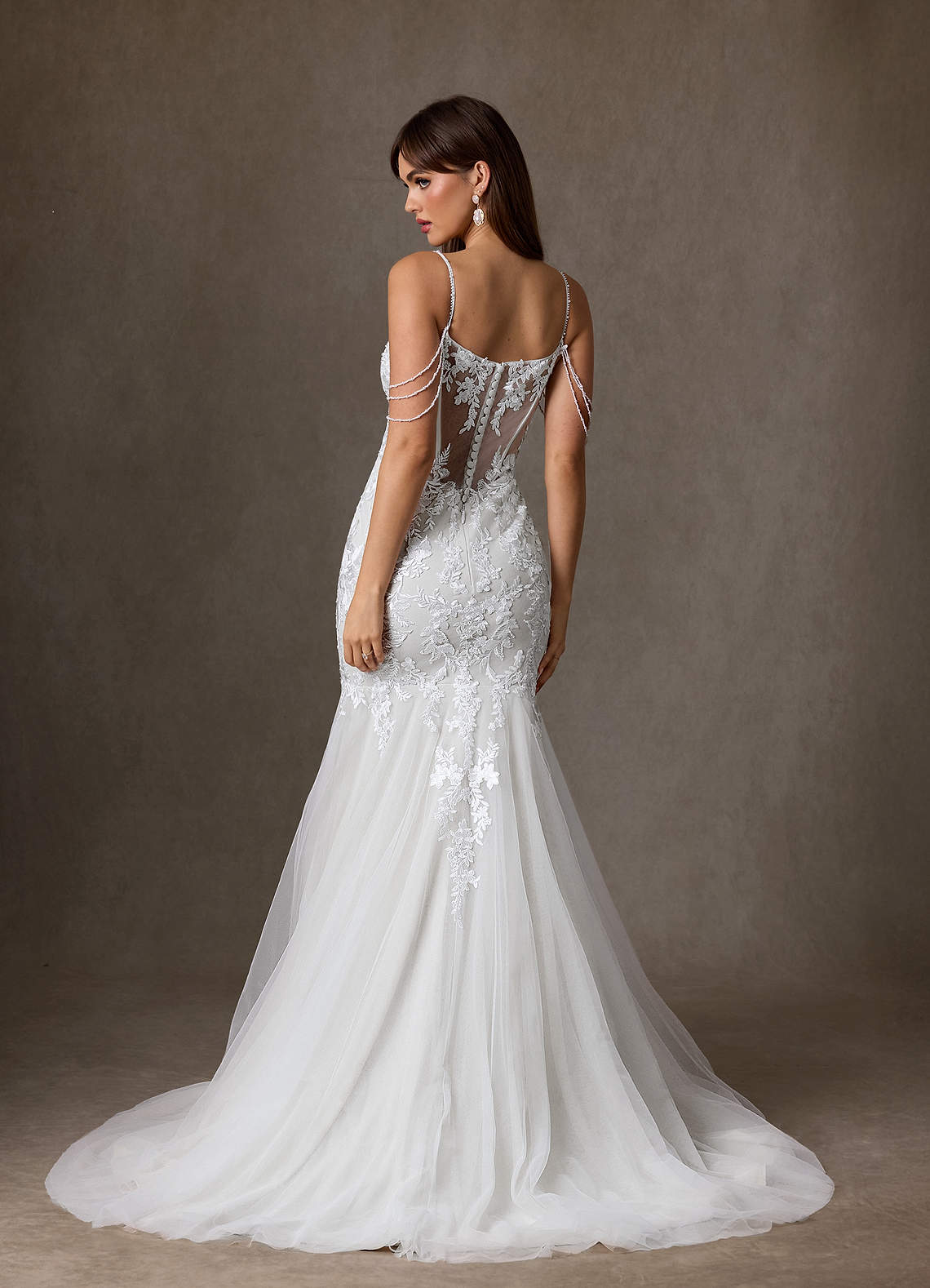 Azazie Denise Vestidos de noiva Vestido Diamante Branco de Tule de sereia com Lantejoulas image1