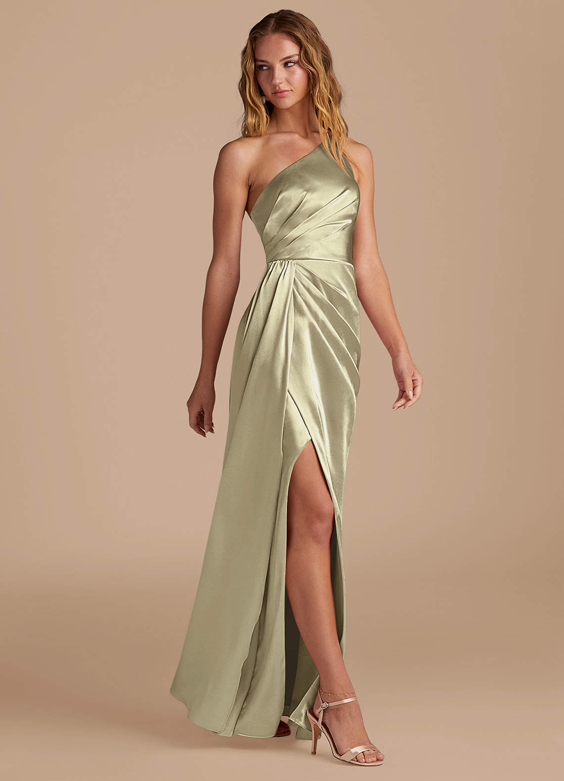metallic satin green off the shoulder sheath red carpet dress Ladivine CD875 - Long Satin Sheath Dress