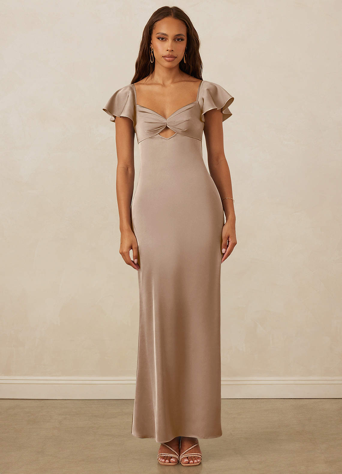Christian Siriano Bridal for Azazie 1005 Bridesmaid Dresses Taupe Sheath Sweetheart Neckline Stretch Satin Dress image1