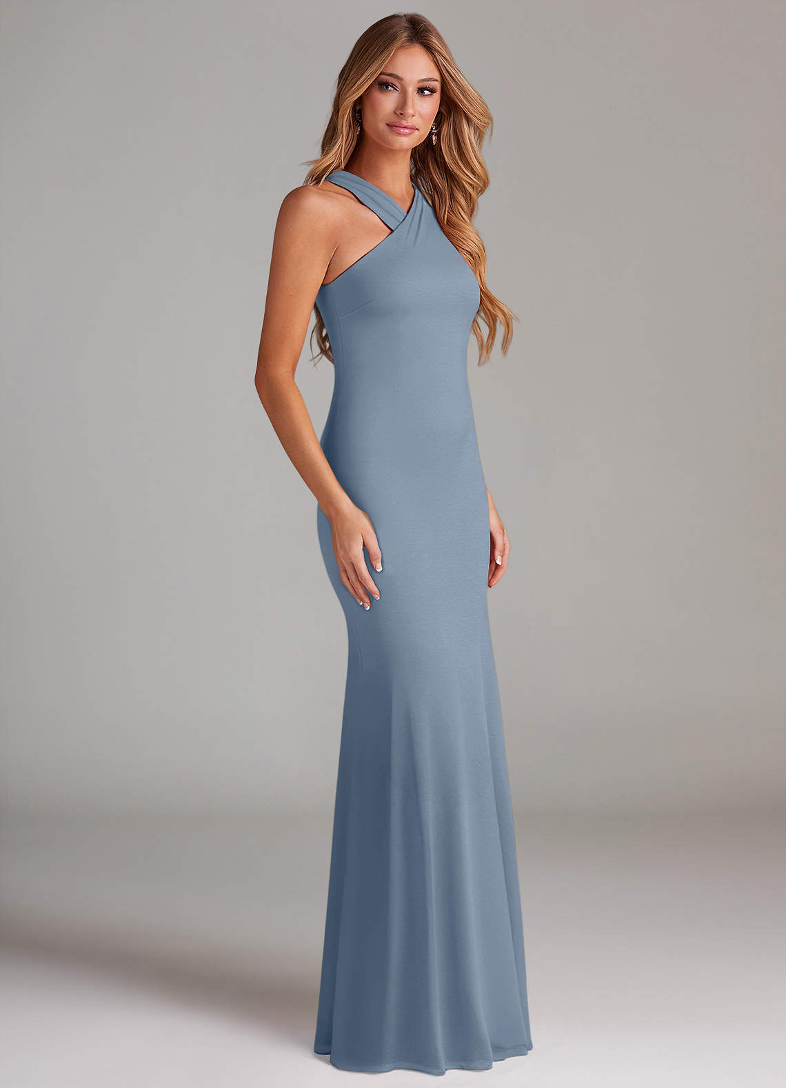 Azazie Doretta Probar vestidos en casa Vestido de Azul Polvoriento de Gasa de Corte Sirena con Plisado image3