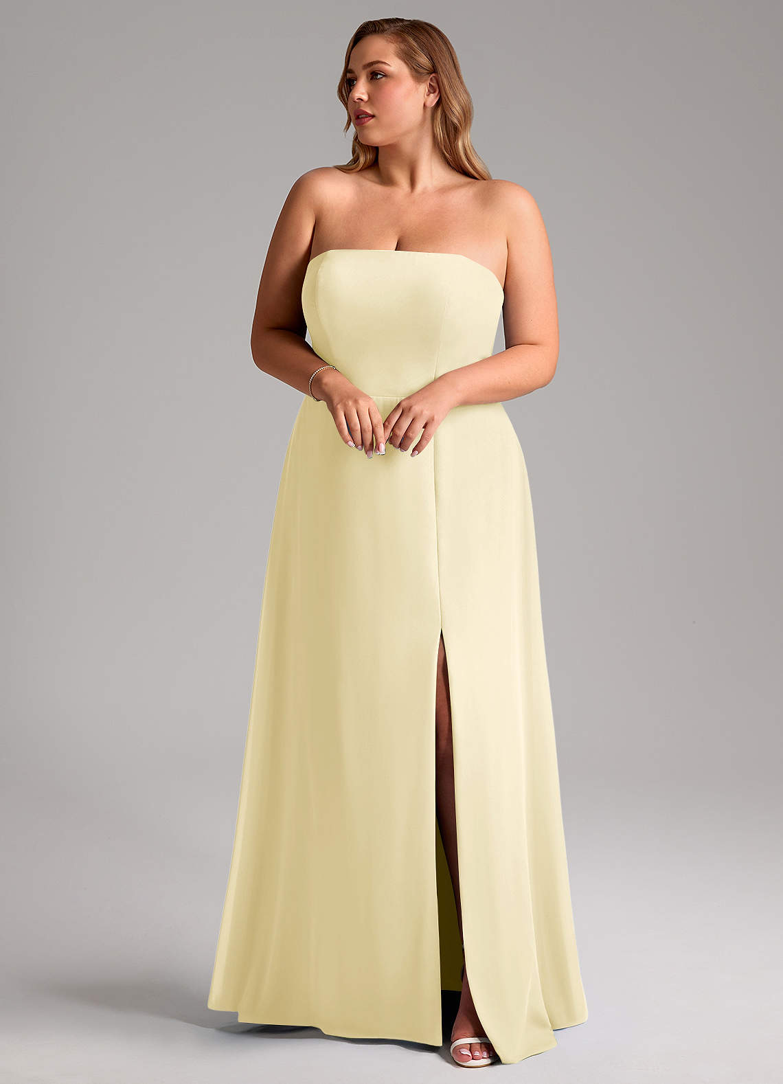 Azazie Wren Brautjungfernkleider Wandelbar A-Linie Seitliche Cut-Outs Chiffon Kleid Zitronensorbet image1