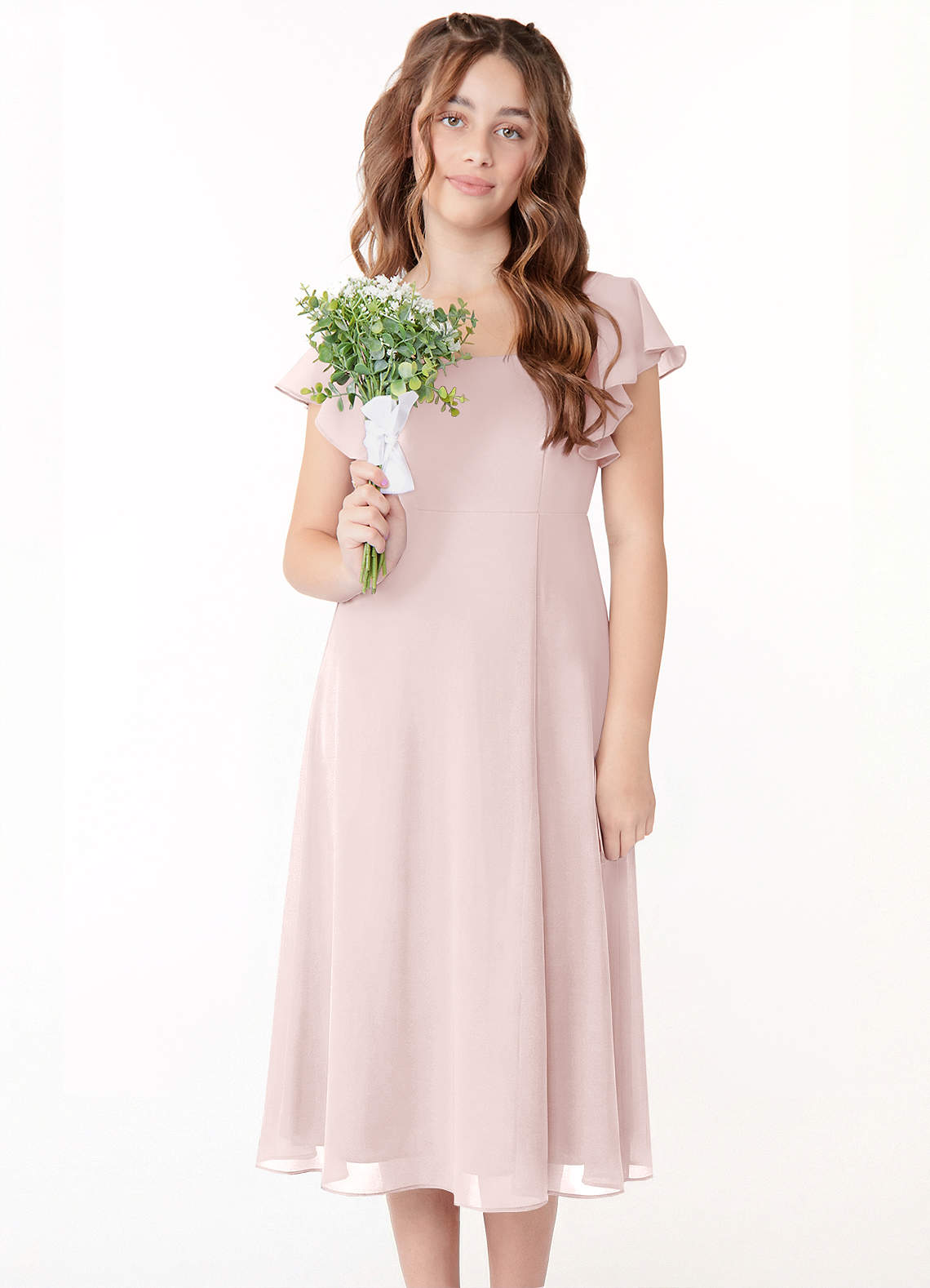 Azazie Bondi Junior Vestido Rosa Corado de Chiffon de Linha A com Ruched image3