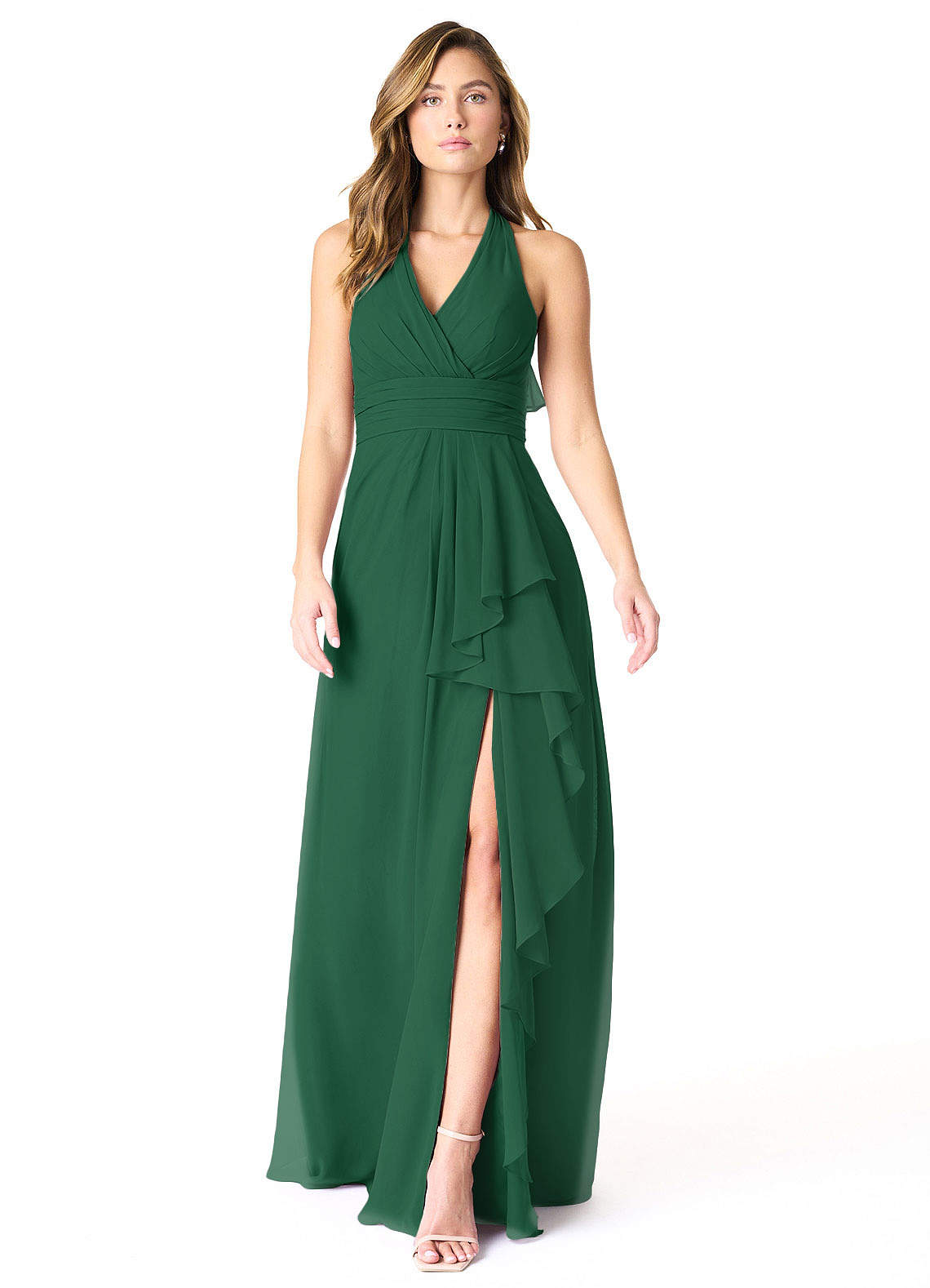 Azazie Aviv Bridesmaid Dresses Dark Green A-Line Pleated Chiffon Dress image1