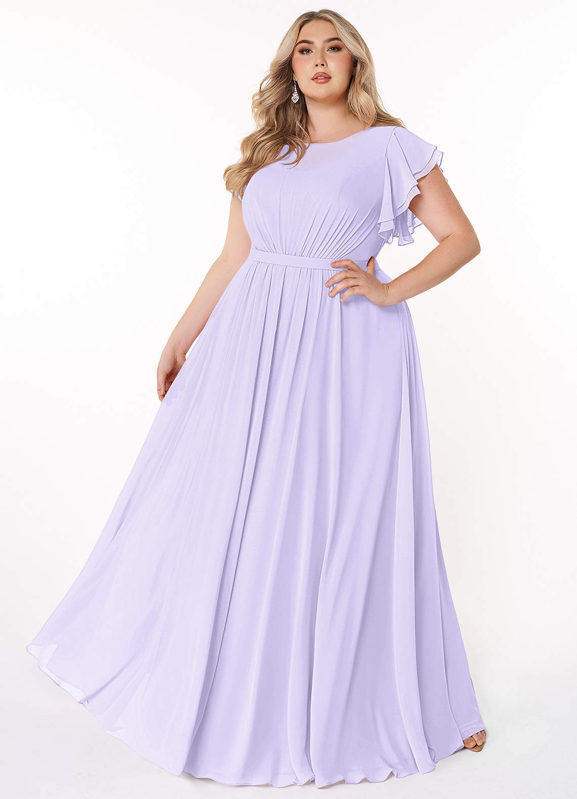 Azazie Daphne Modest Bridesmaid Dresses A-Line Ruffled Chiffon Floor-Length Dress image1