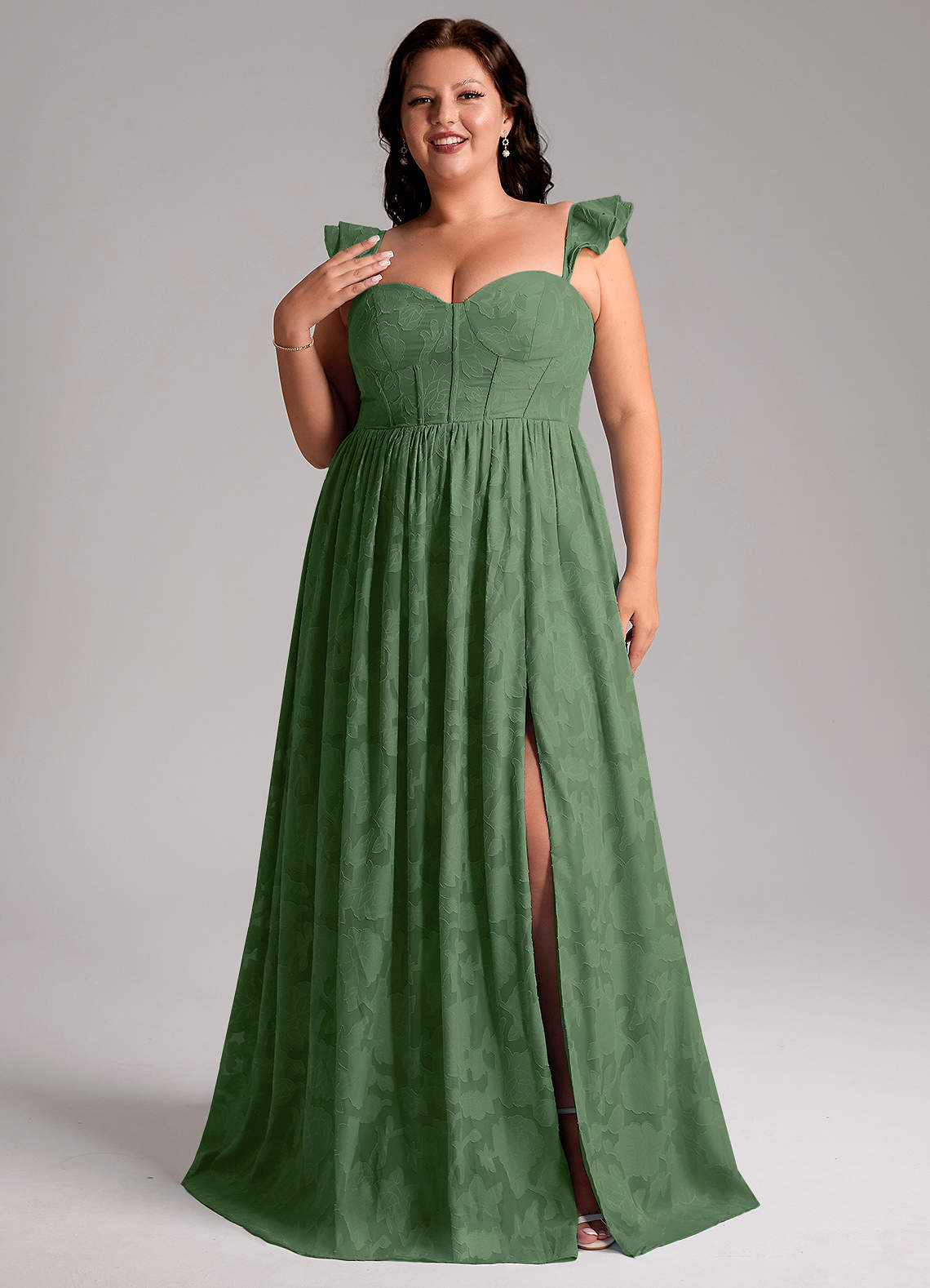 Azazie Denisse Bridesmaid Dresses Eucalyptus A-Line Ruched Floral Burnout Dress image6