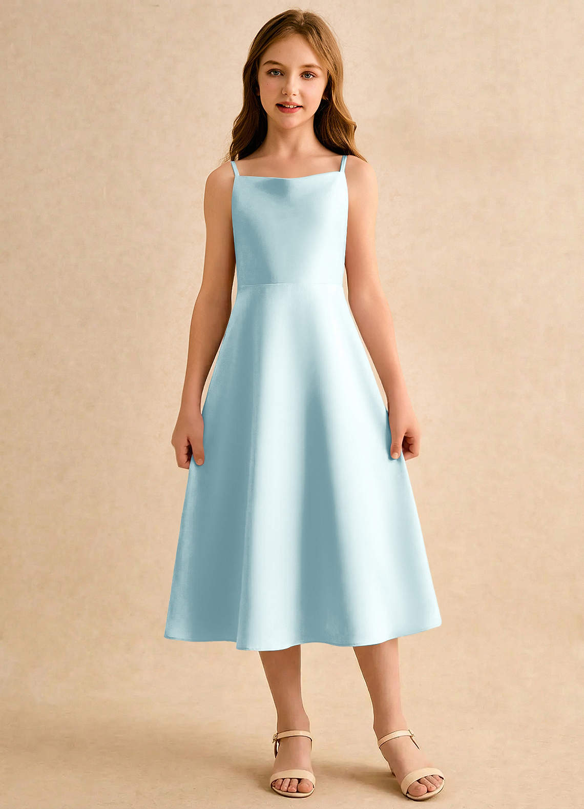 Azazie Jaella Girls Formal Sea Glass A-Line Pleated Matte Satin Dress | Azazie Azazie Jaella Girls Formal Sea Glass A-Line Pleated Matte Satin Dress | Azazie