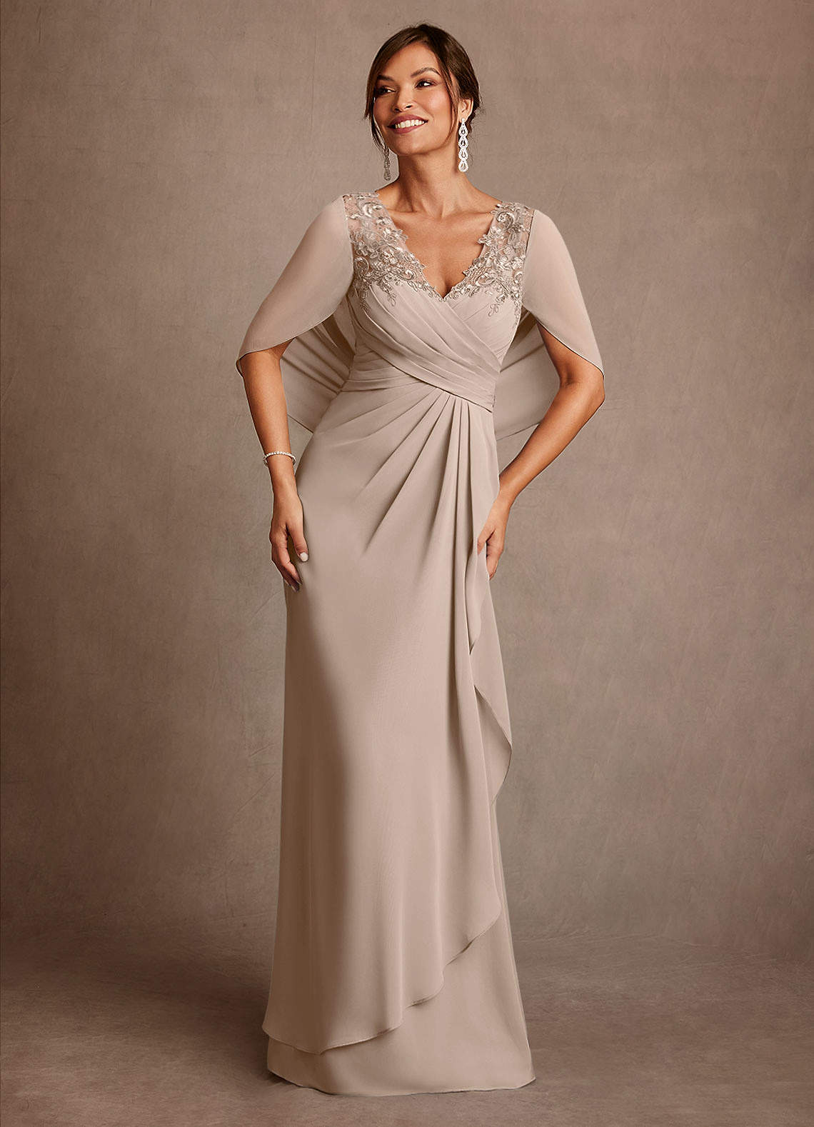 Azazie Santa Clara Taupe A-Line Lace Dress | Azazie