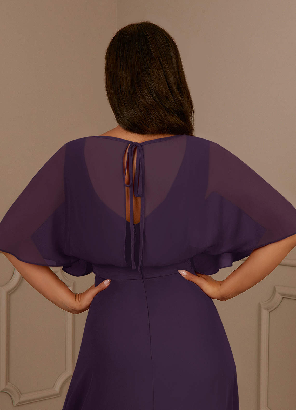 Azazie Oksana Plum A-Line V-Neck Pleated Chiffon Dress | Azazie