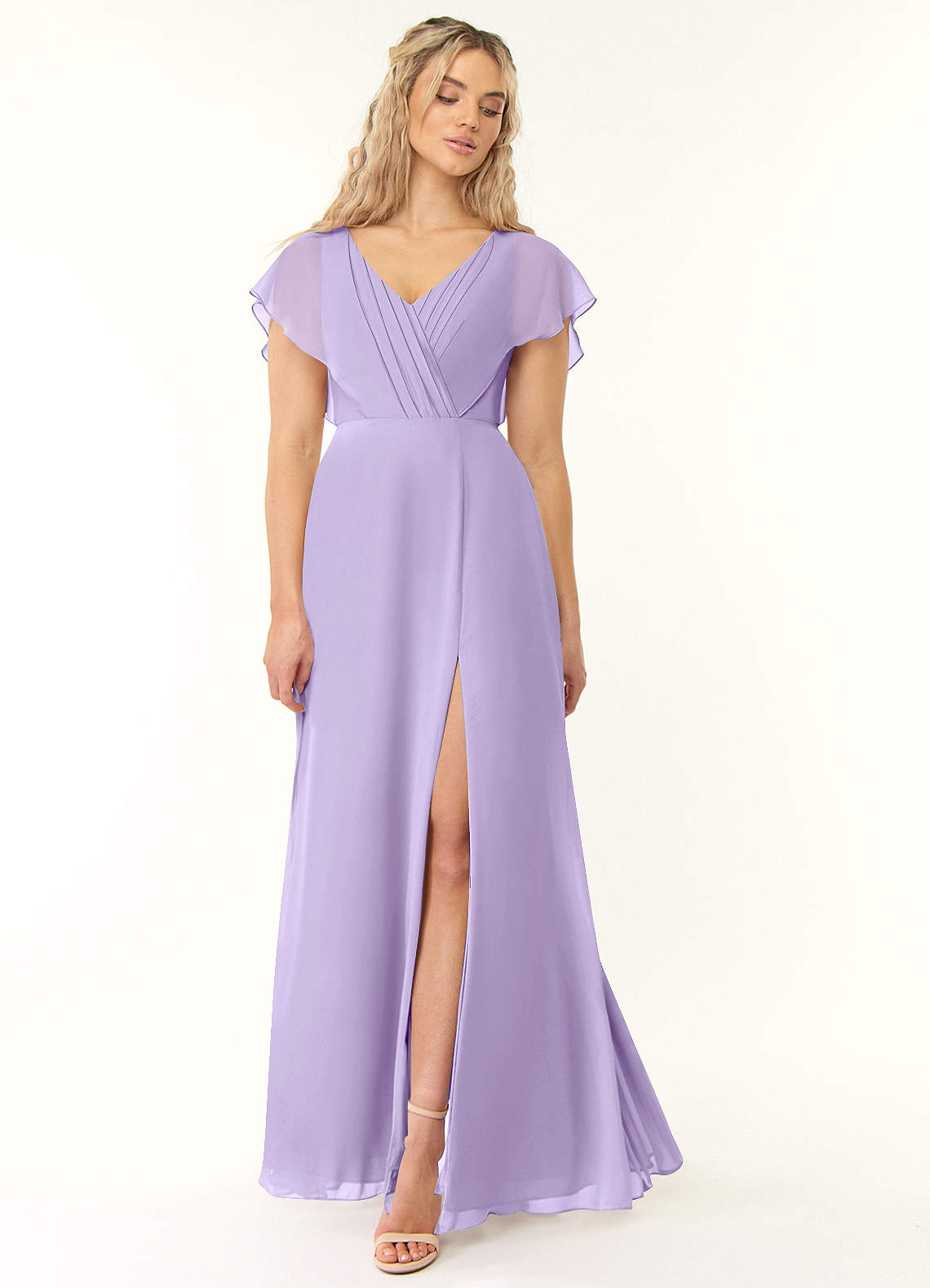 Azazie Rylee Bridesmaid Dresses Lilac A-Line Pleated Chiffon Dress image1